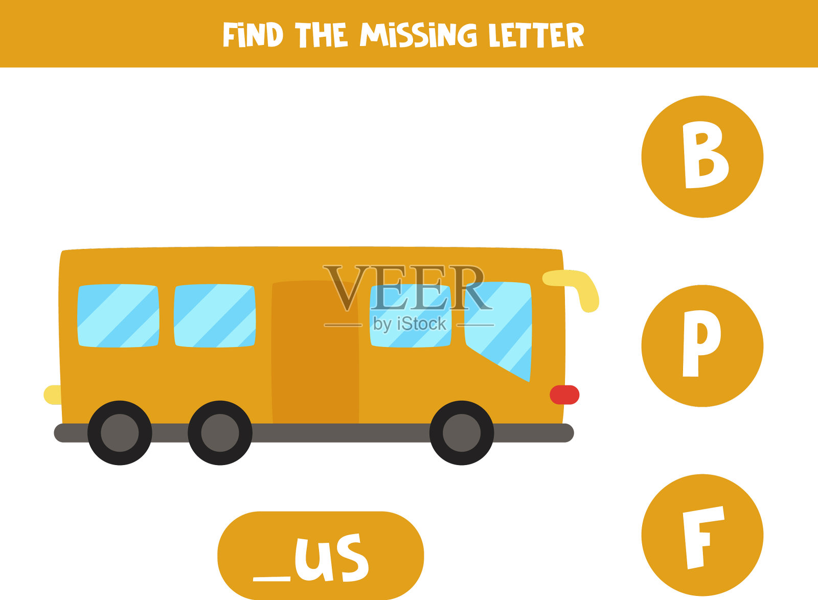找到丢失的字母与卡通巴士拼写插画图片素材