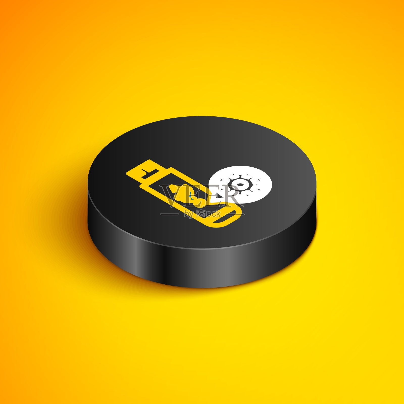 等距线usb闪存驱动器和齿轮图标插画图片素材