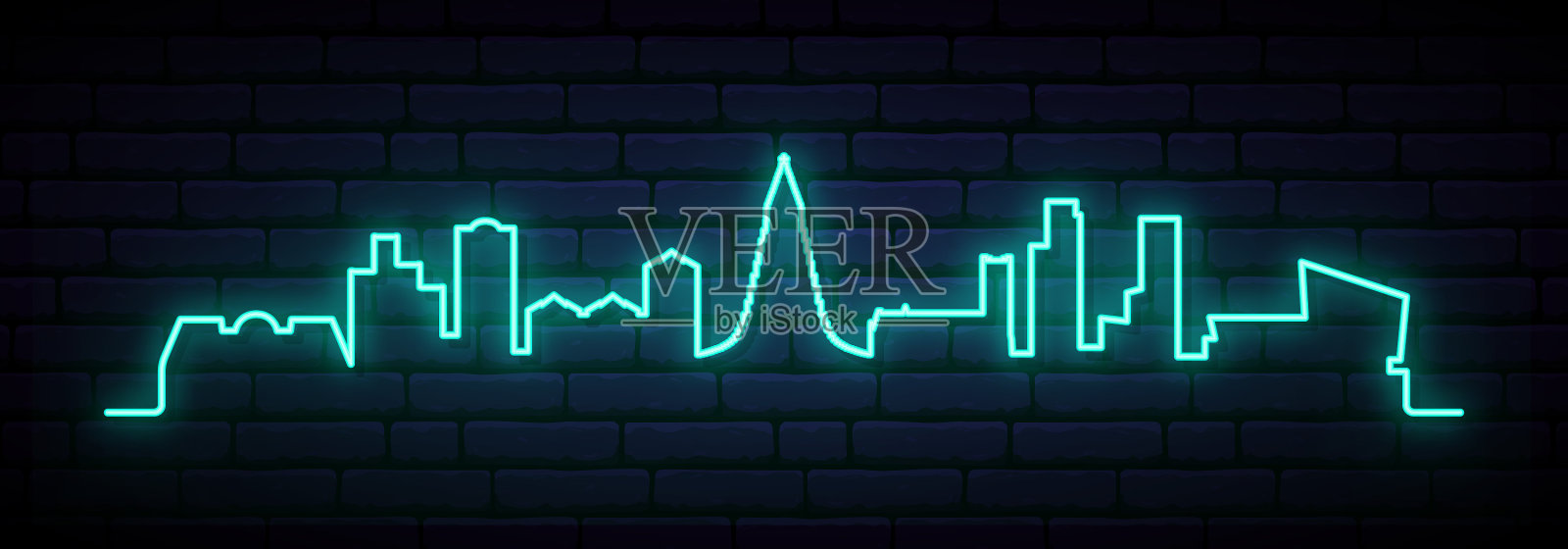 蓝色的霓虹天际线雷克雅未克明亮的雷克雅未克插画图片素材