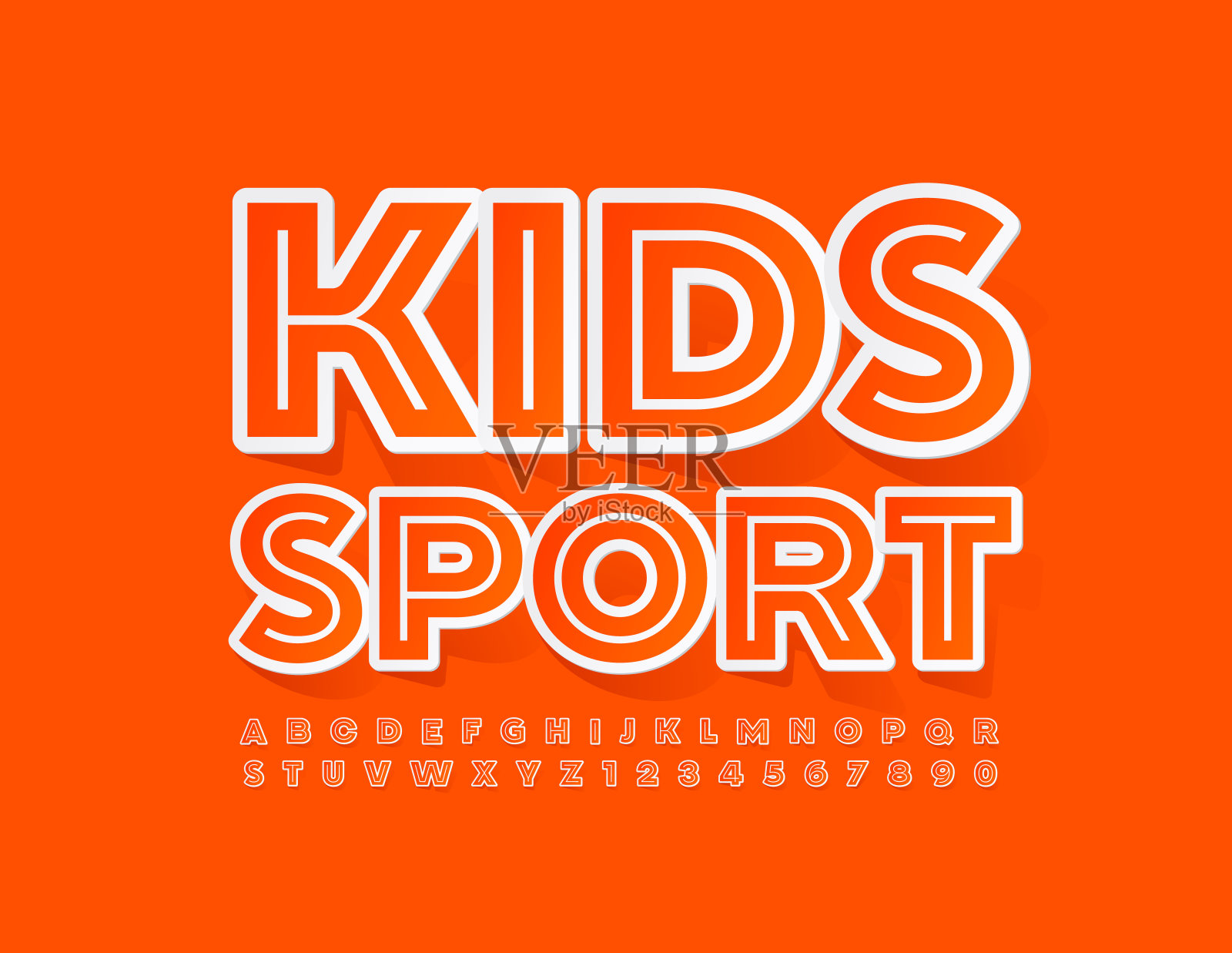 向量明亮的标志儿童运动。贴纸风格字母和数字集合插画图片素材