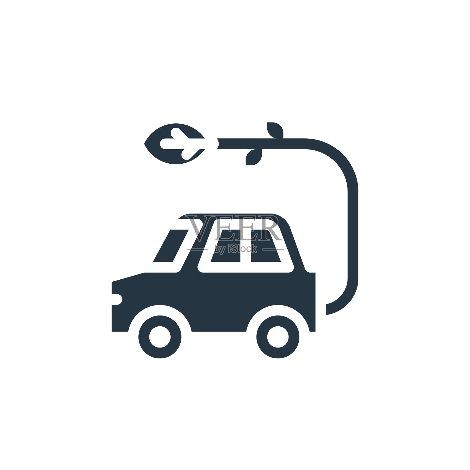 环保汽车图标。字形生态汽车图标，用于网站设计和移动，应用程序开发，打印。生态汽车图标从填充生态象形文字收集孤立的白色背景。插画图片素材