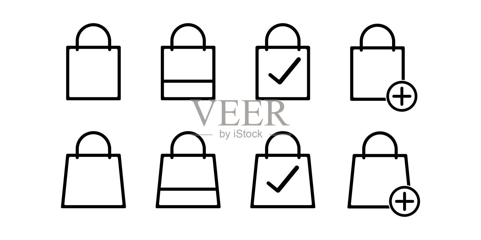 一套购物袋图标。矢量插图上的白色背景。图标素材