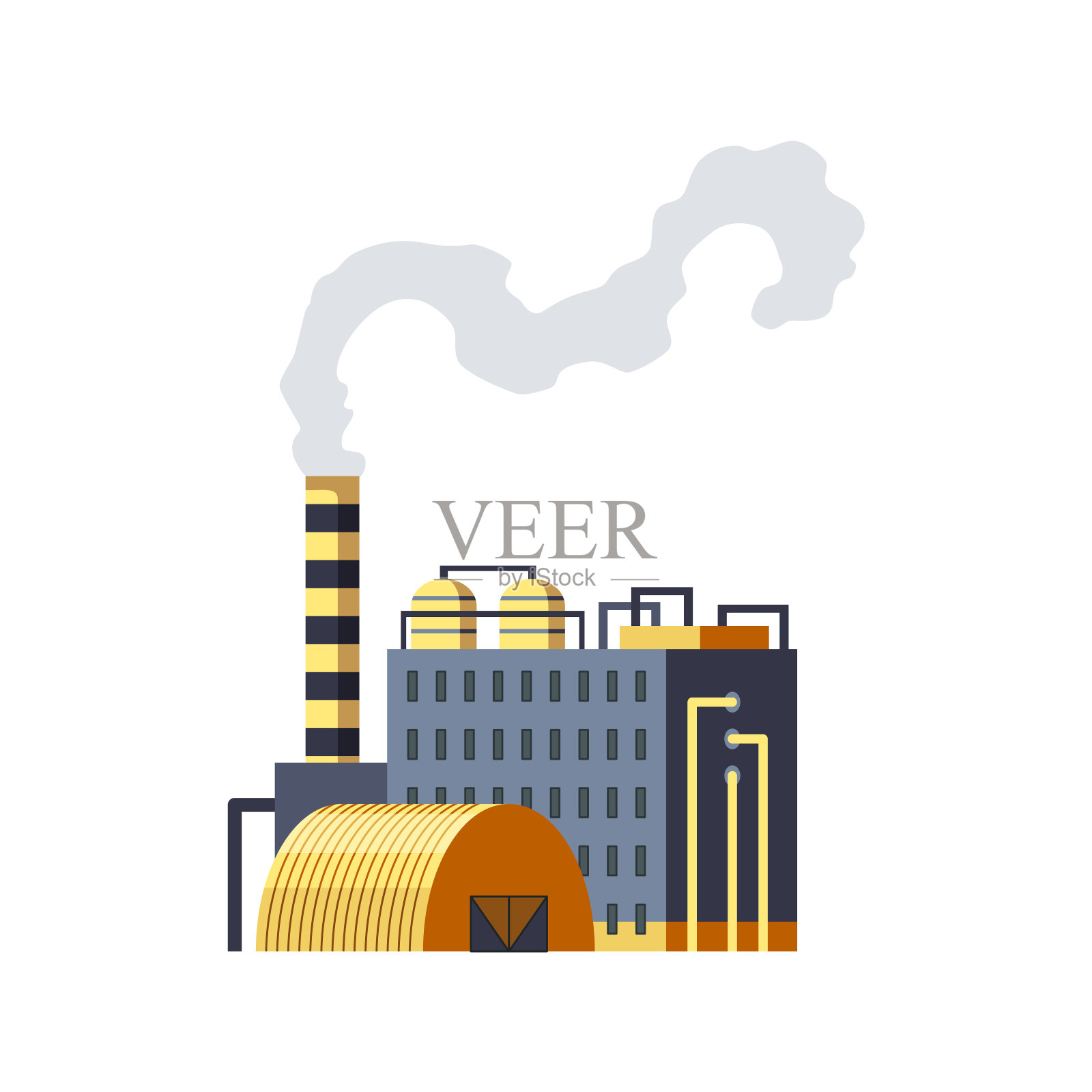 工厂工业。制造业、工业建筑、炼油厂或核电站。白色背景下的化工厂房综合体插画图片素材