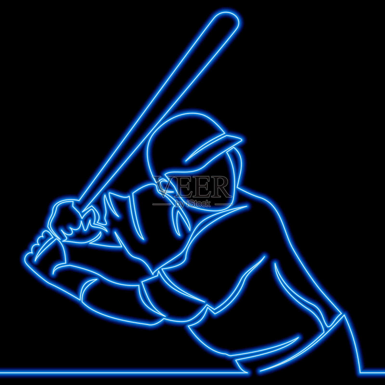 连续线棒球运动员霓虹概念插画图片素材