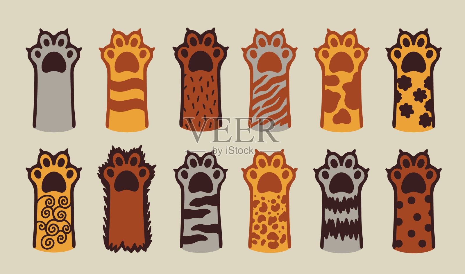 猫爪宠物动物可爱的小猫卡通平面图标插画图片素材