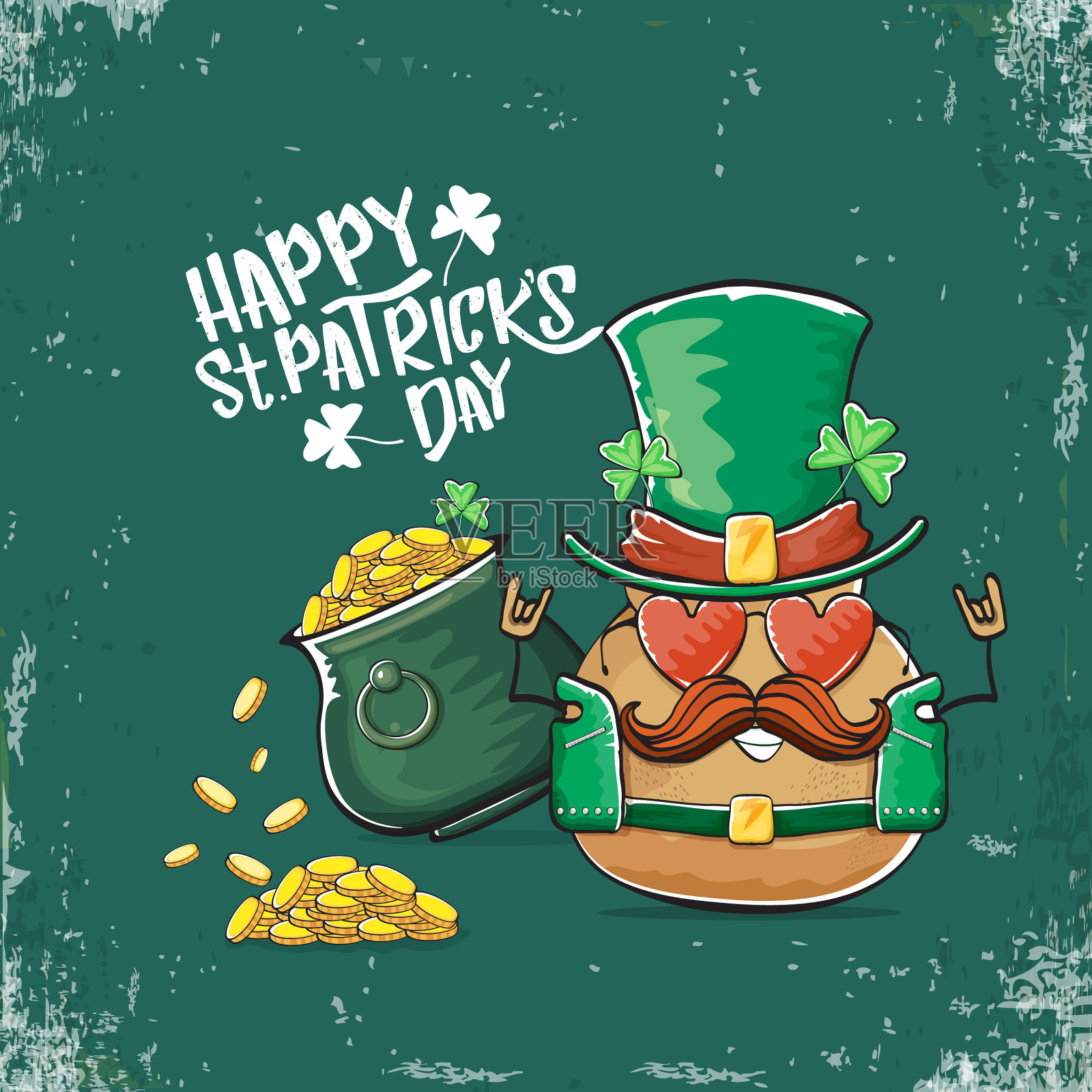 快乐的圣帕特里克节贺卡与funky插画图片素材