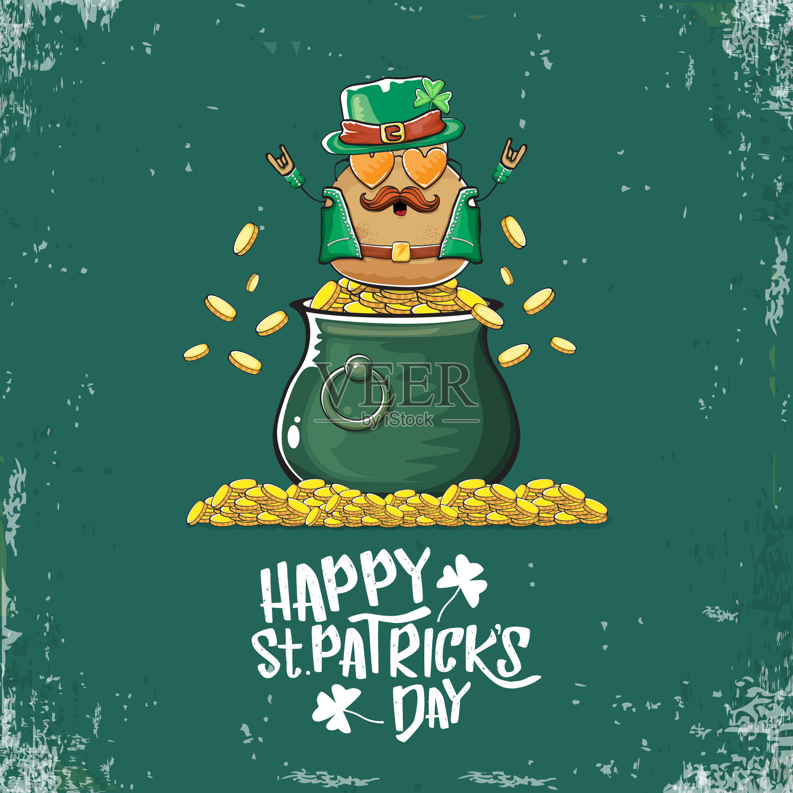 快乐的圣帕特里克节贺卡与funky插画图片素材