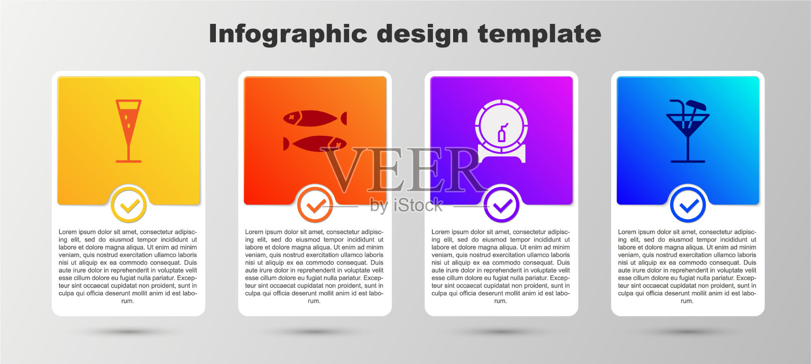 放置玻璃香槟干鱼木桶插画图片素材