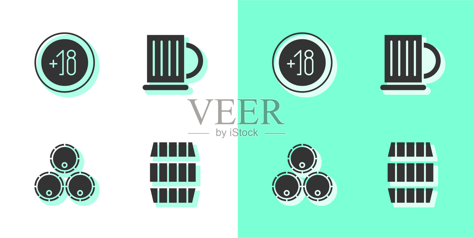 设置木桶酒精18 +桶和图标素材