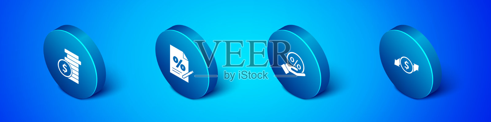 设定等距硬币货币与美元折扣图标素材