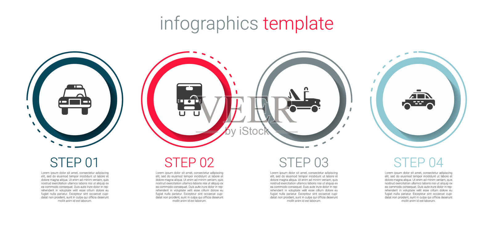 设置警车和闪光巴士拖车，然后插画图片素材