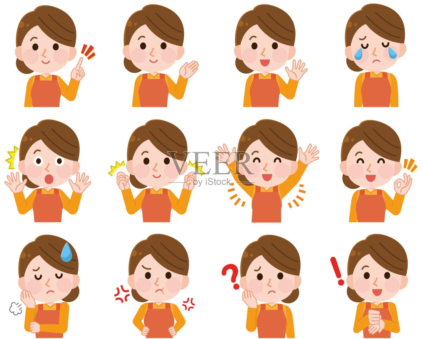 女性家庭主妇面部表情集图标插图插画图片素材