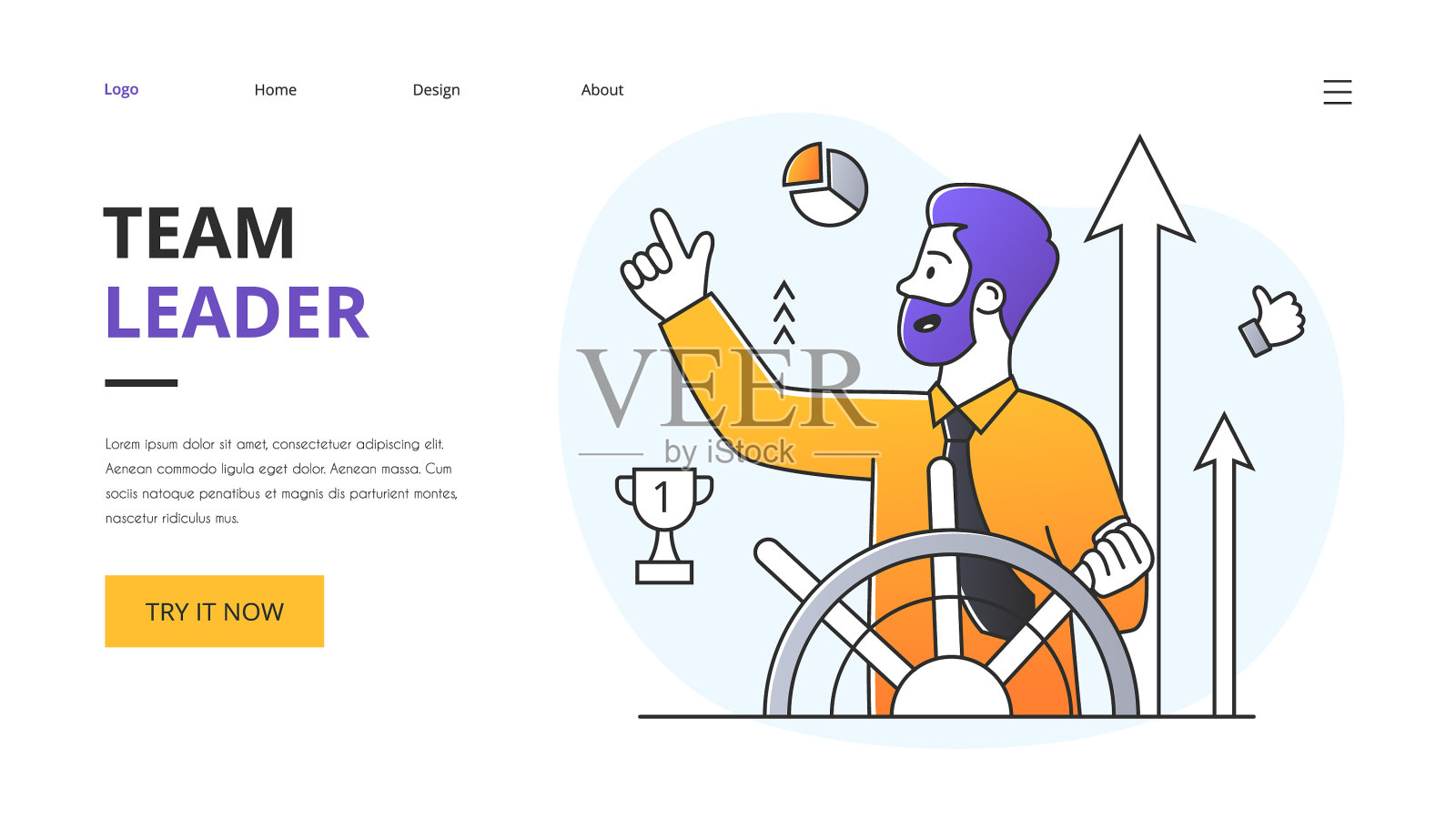 队长掌舵的团队领导概念插画图片素材