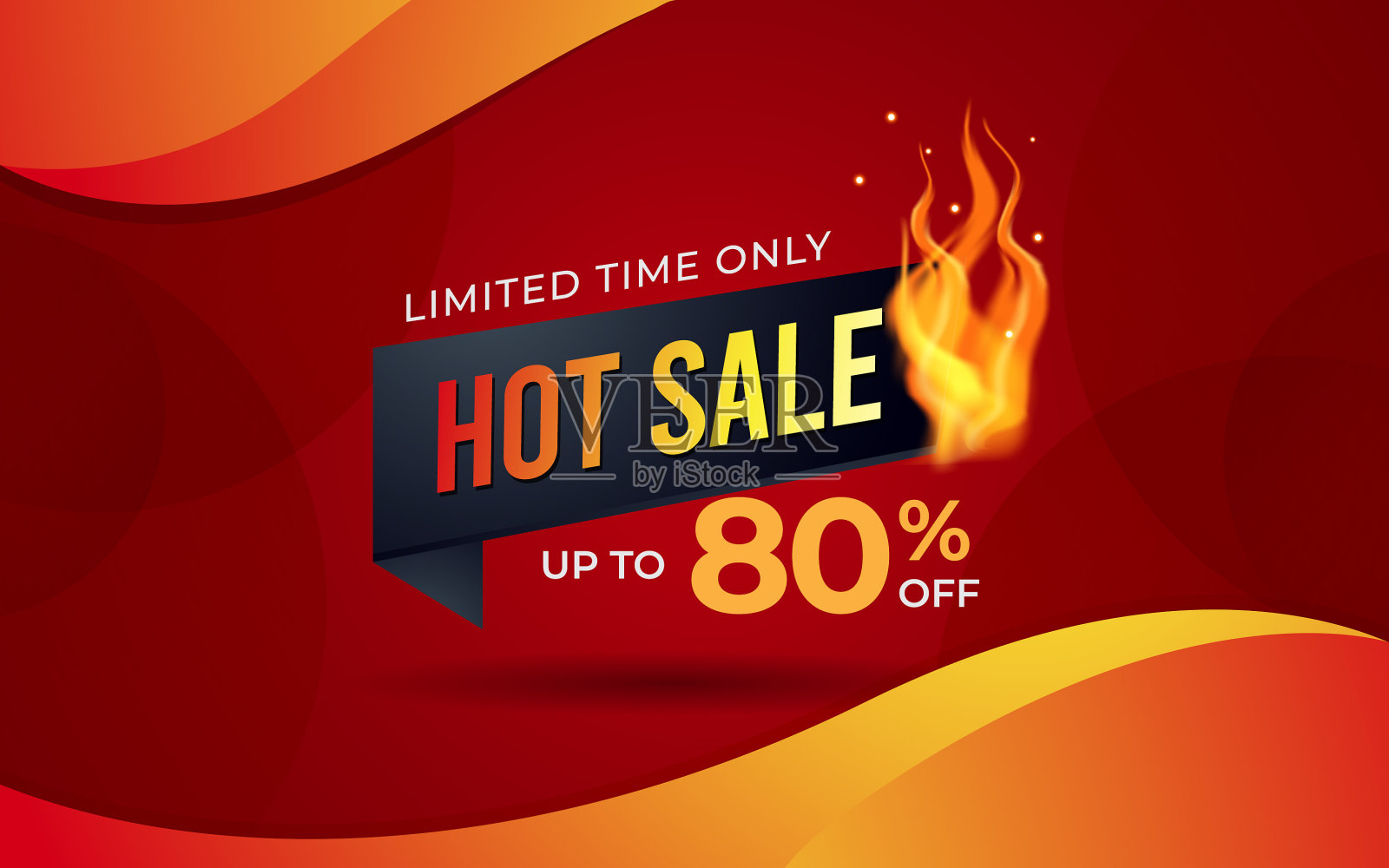 热销售背景模板与燃烧标签设计元素图片