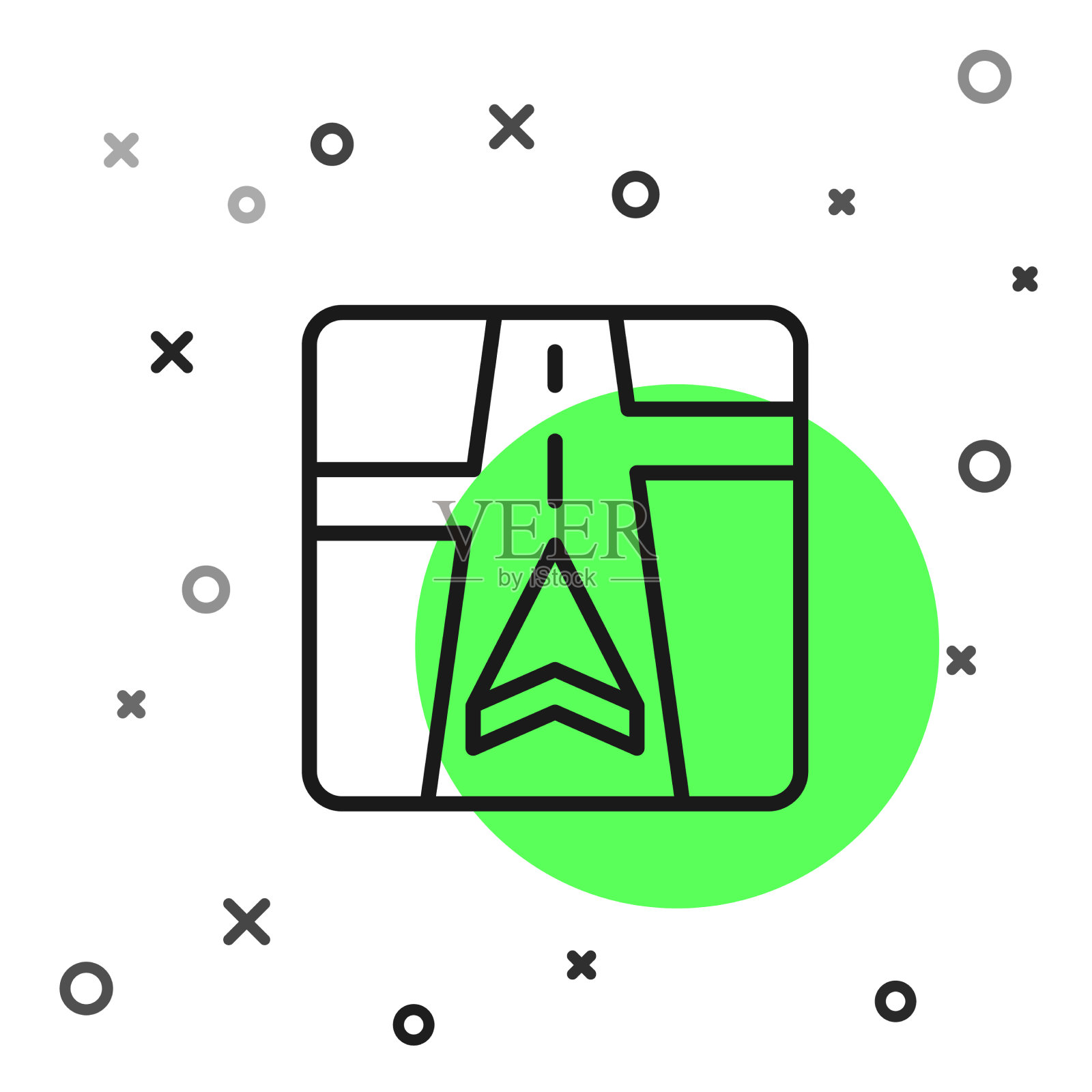 黑线GPS设备与地图图标隔离图标素材