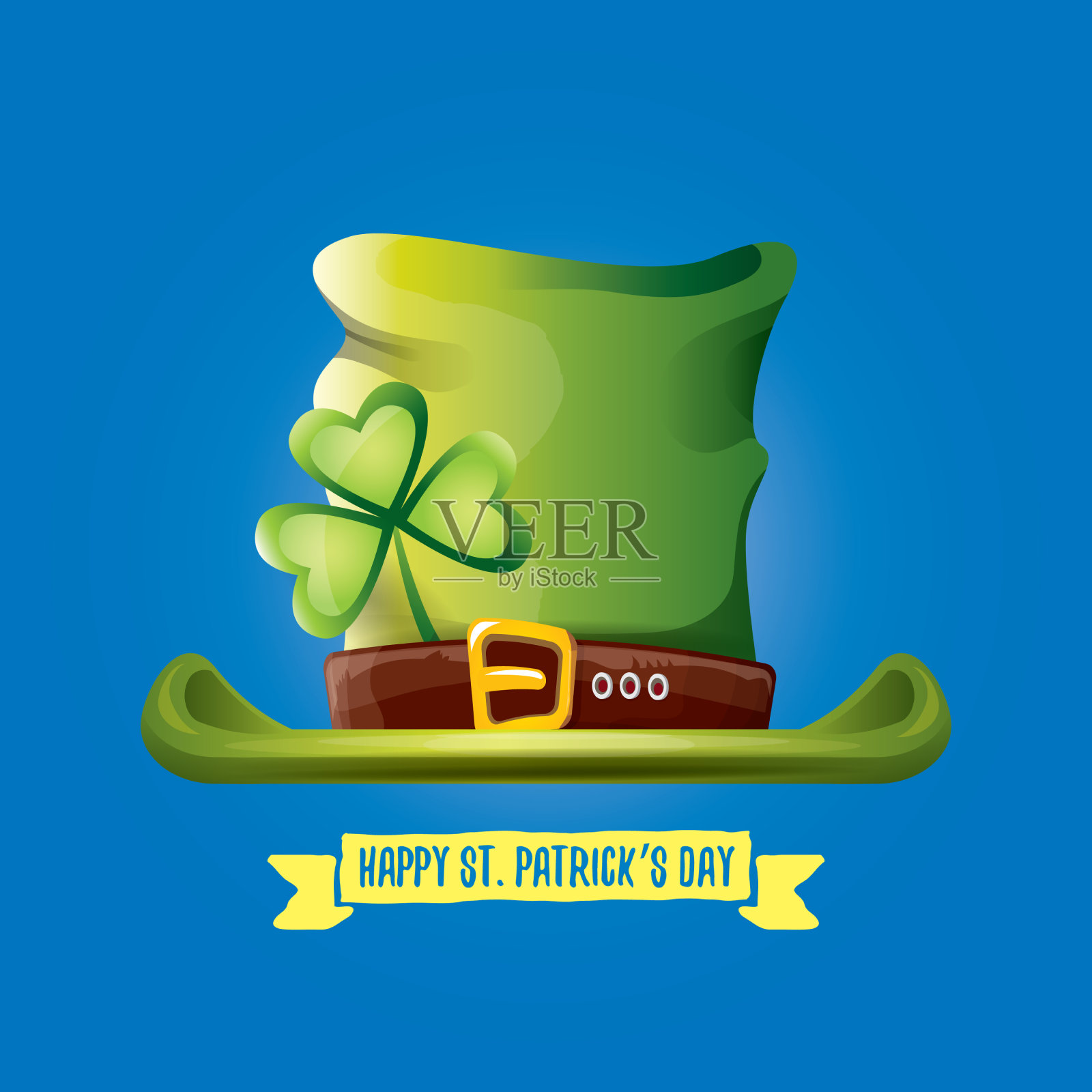 圣帕特里克日绿色光泽帽子三叶草插画图片素材