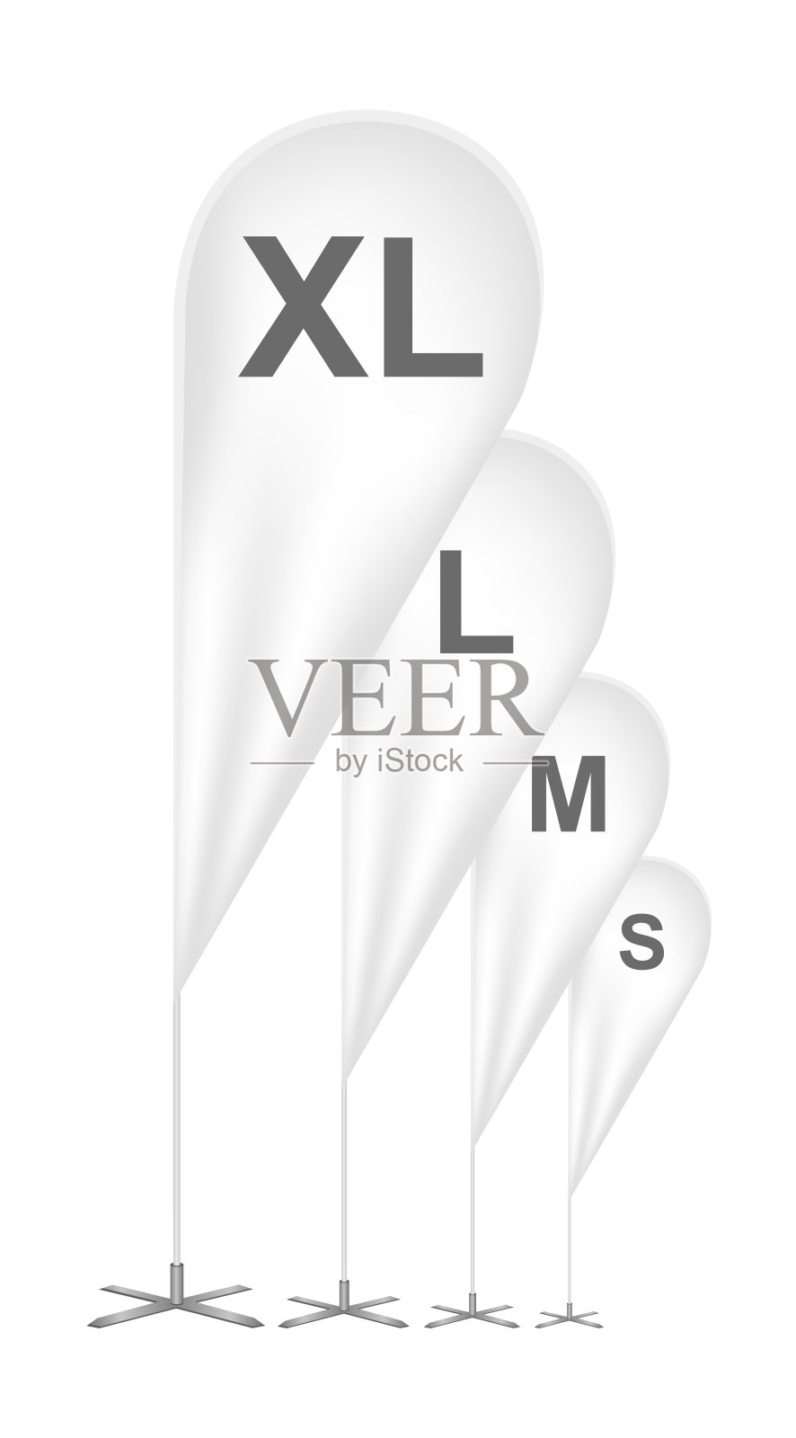 矢量耳坠羽毛广告促销蝴蝶旗横幅按尺寸分类- S, M, L, XL孤立白色。插画图片素材