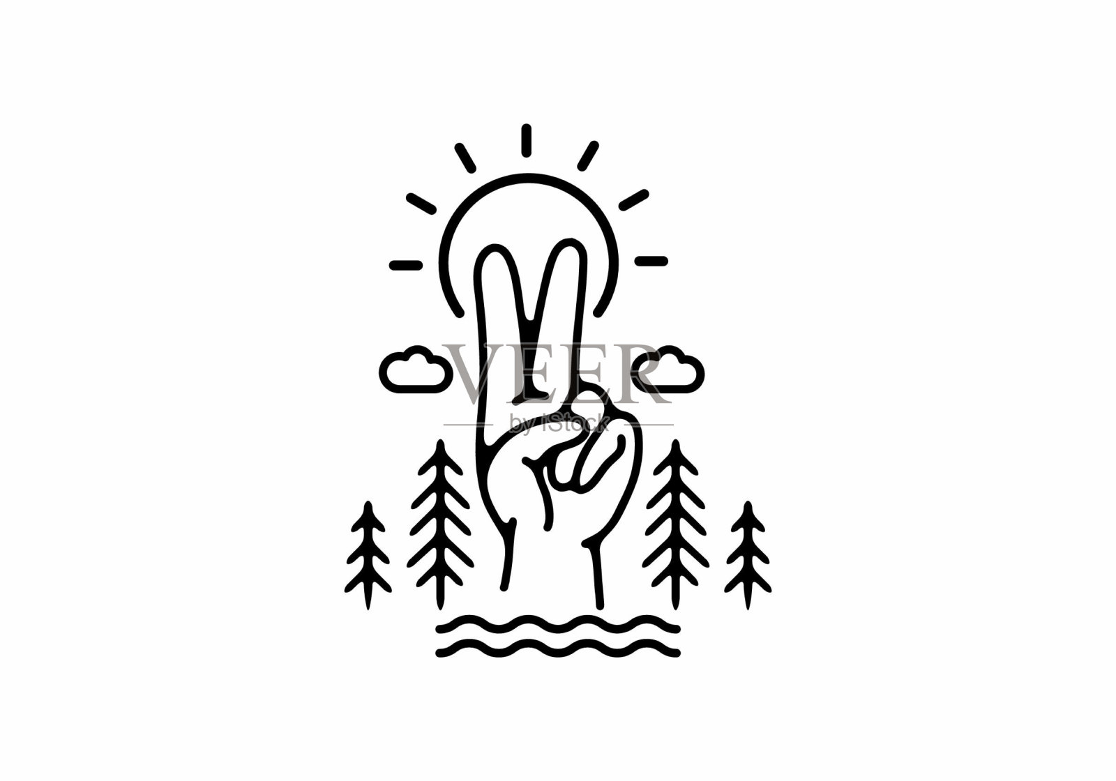 两指手用太阳黑线艺术设计插画图片素材