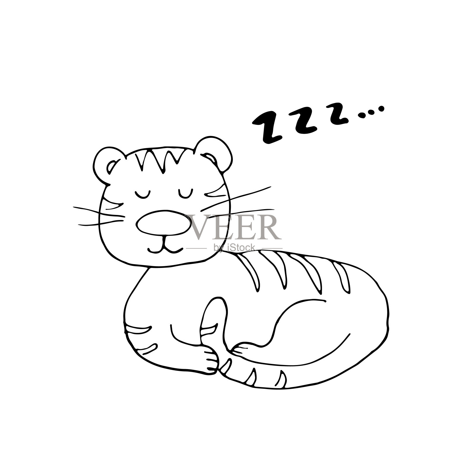 可爱的老虎睡觉，卡通动物宝宝和儿童打印设计矢量插图插画图片素材