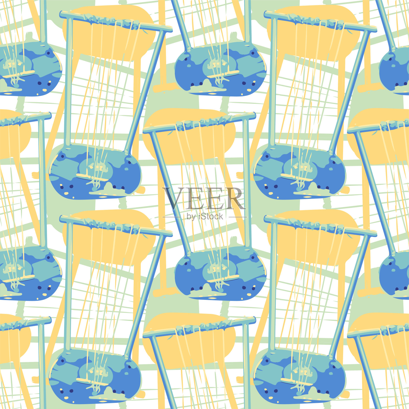 老式的木制弦乐器。矢量重复无缝模式。插画图片素材