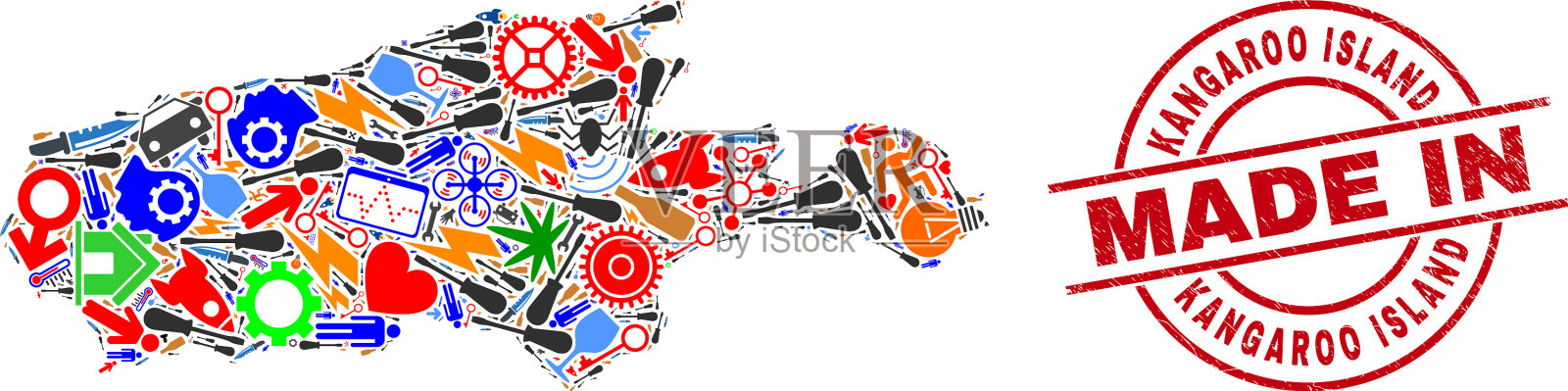 工业拼贴袋鼠岛地图制作而成插画图片素材