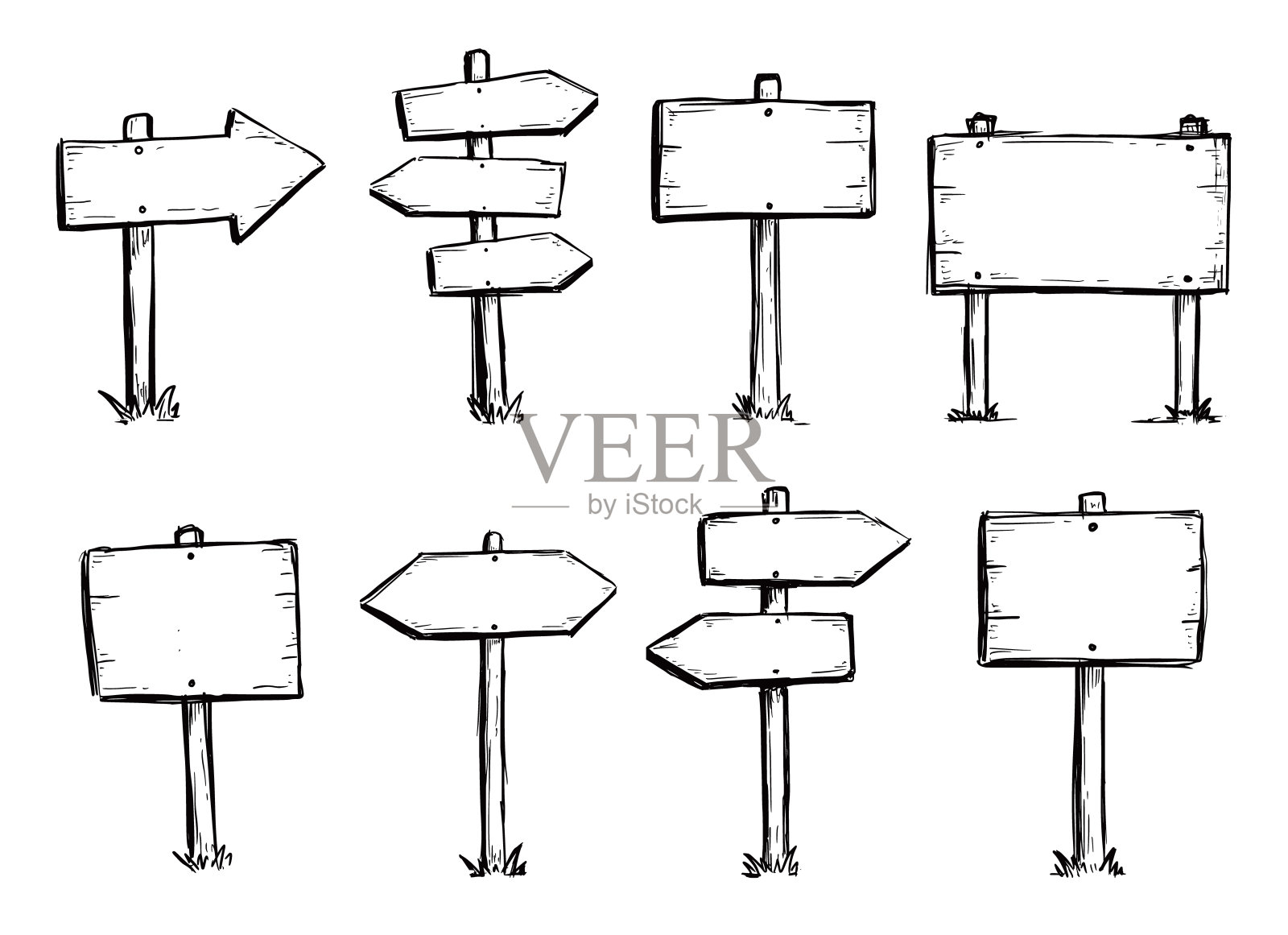手绘一套道路方向标志设计元素图片