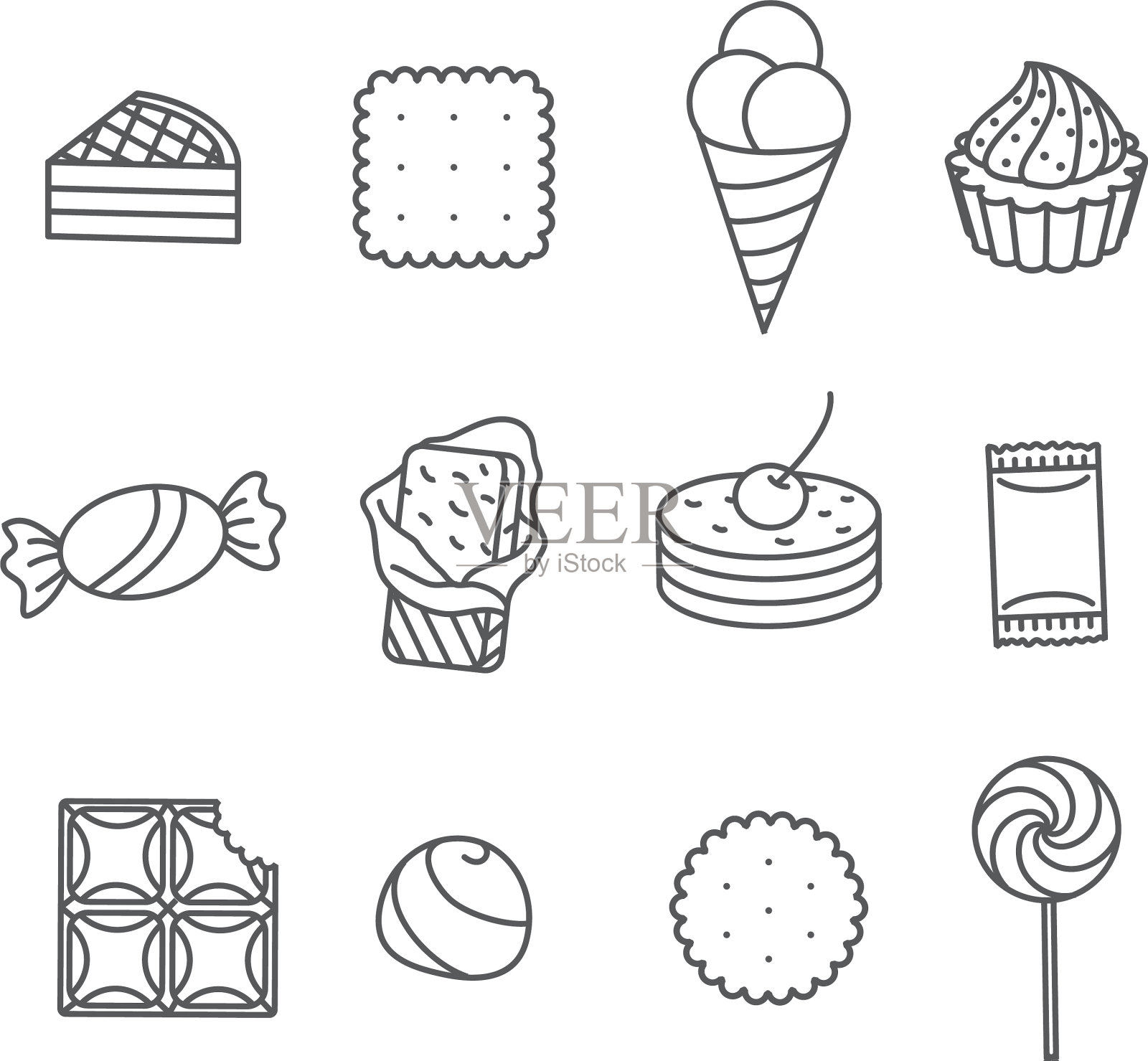 糖果和糖果设置轮廓图标图标素材