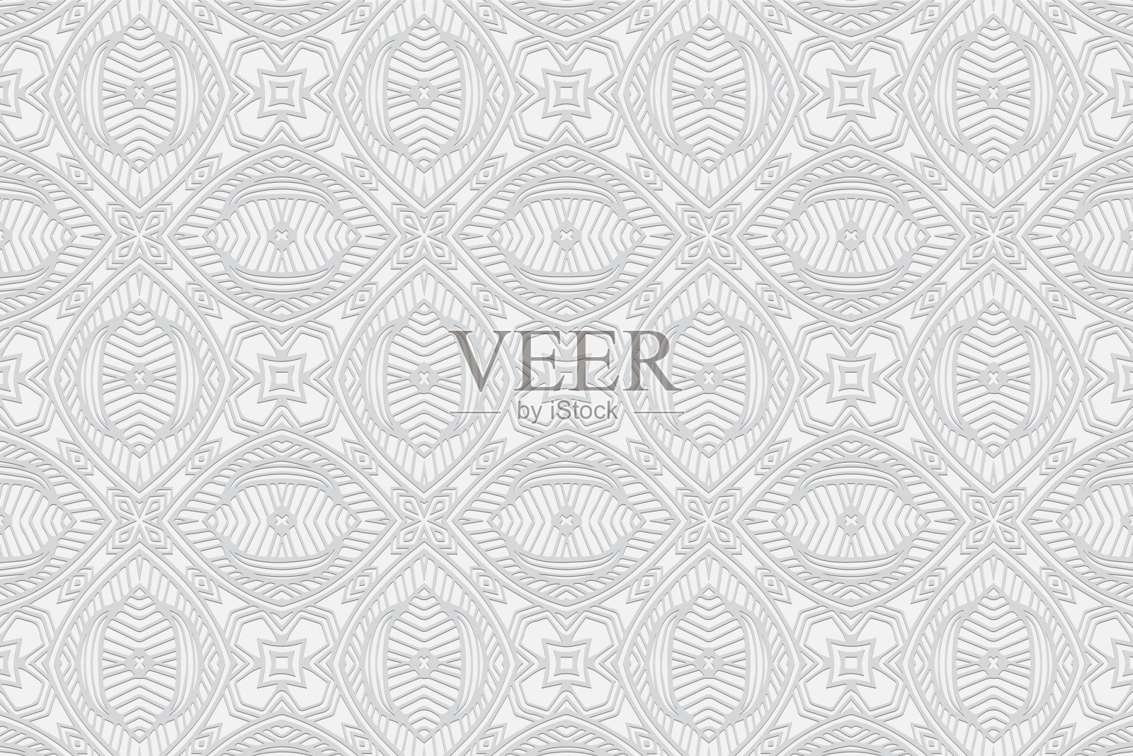 3D体积凸浮雕几何白色背景。具有民族东方气息的民族图案。插画图片素材