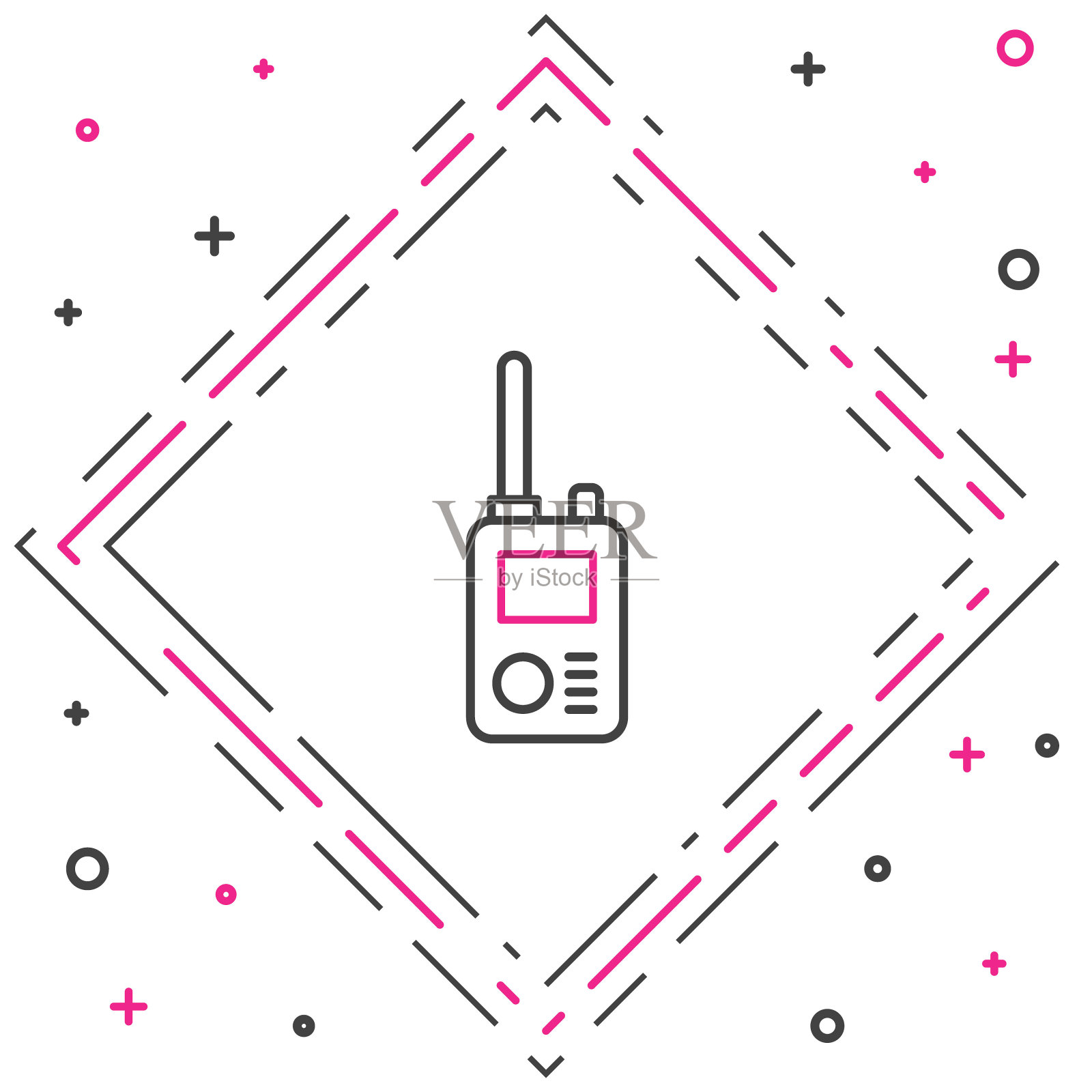 线路对讲机图标孤立在白色背景。便携式无线电发射机图标。无线电收发器的信号。色彩斑斓的轮廓的概念。向量图标素材