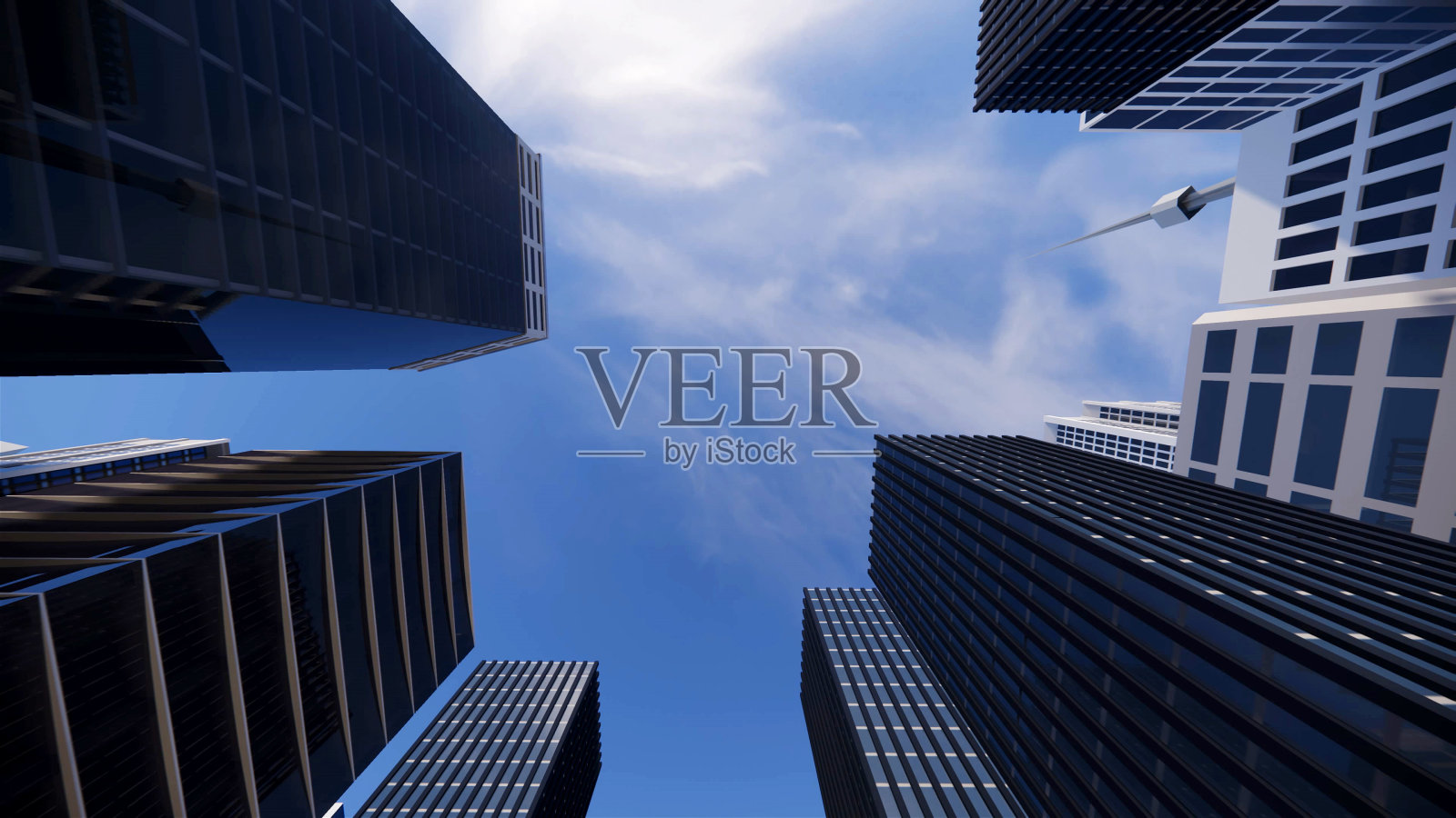 低角度的摩天大楼3d渲染建筑。照片摄影图片