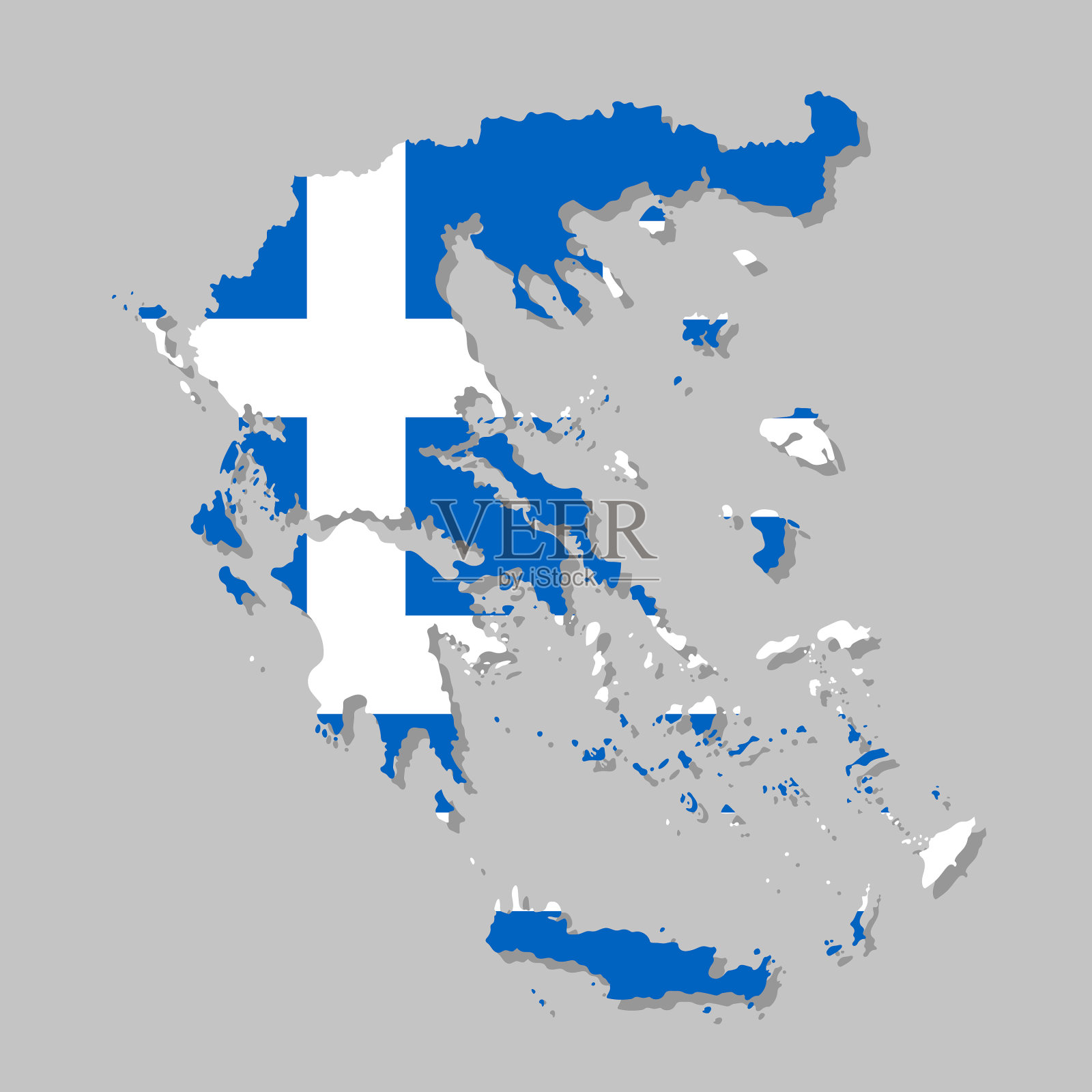 高度详细的地图希腊国旗插画图片素材
