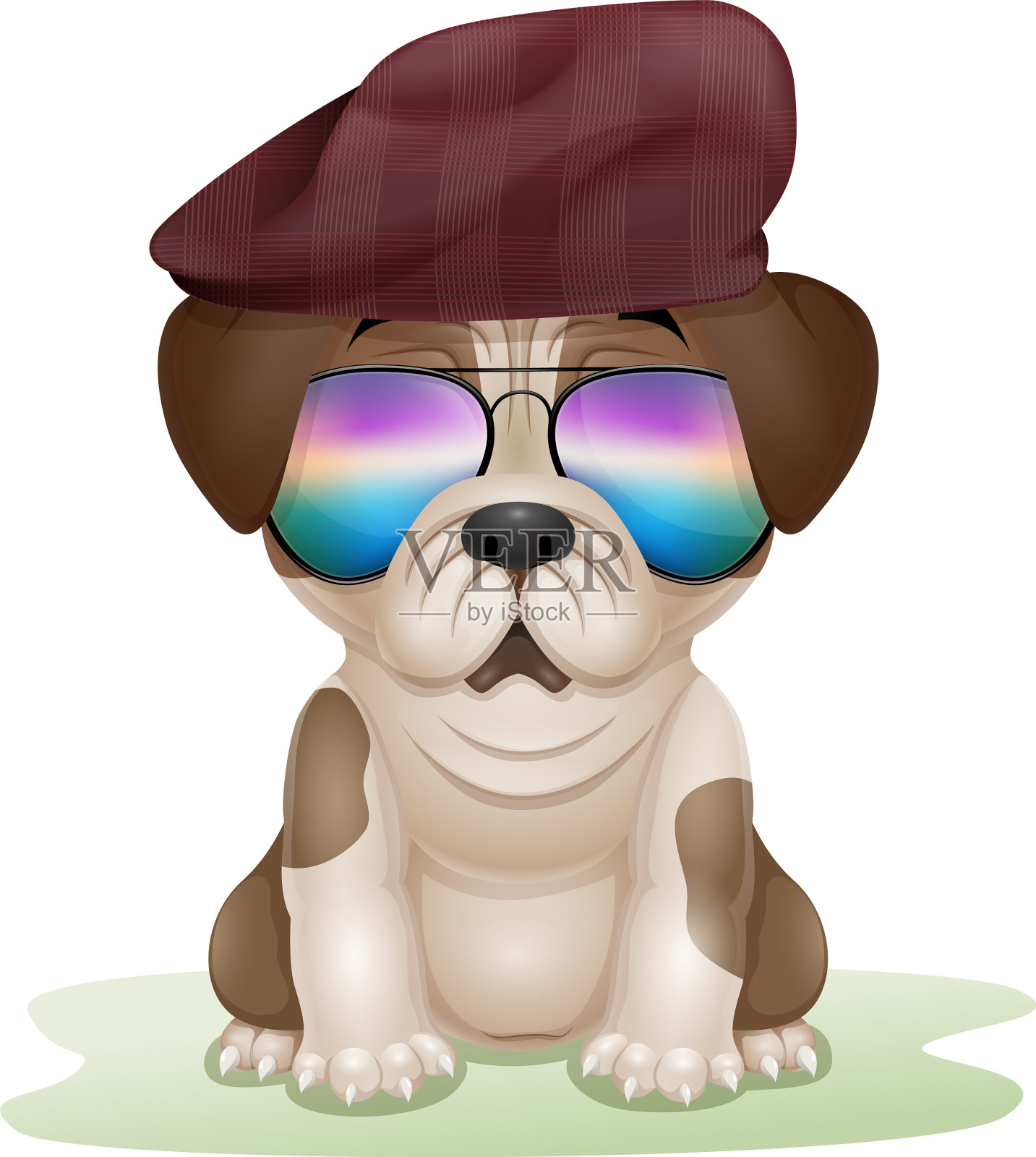可爱的哈巴狗卡通在帽子和太阳镜设计元素图片
