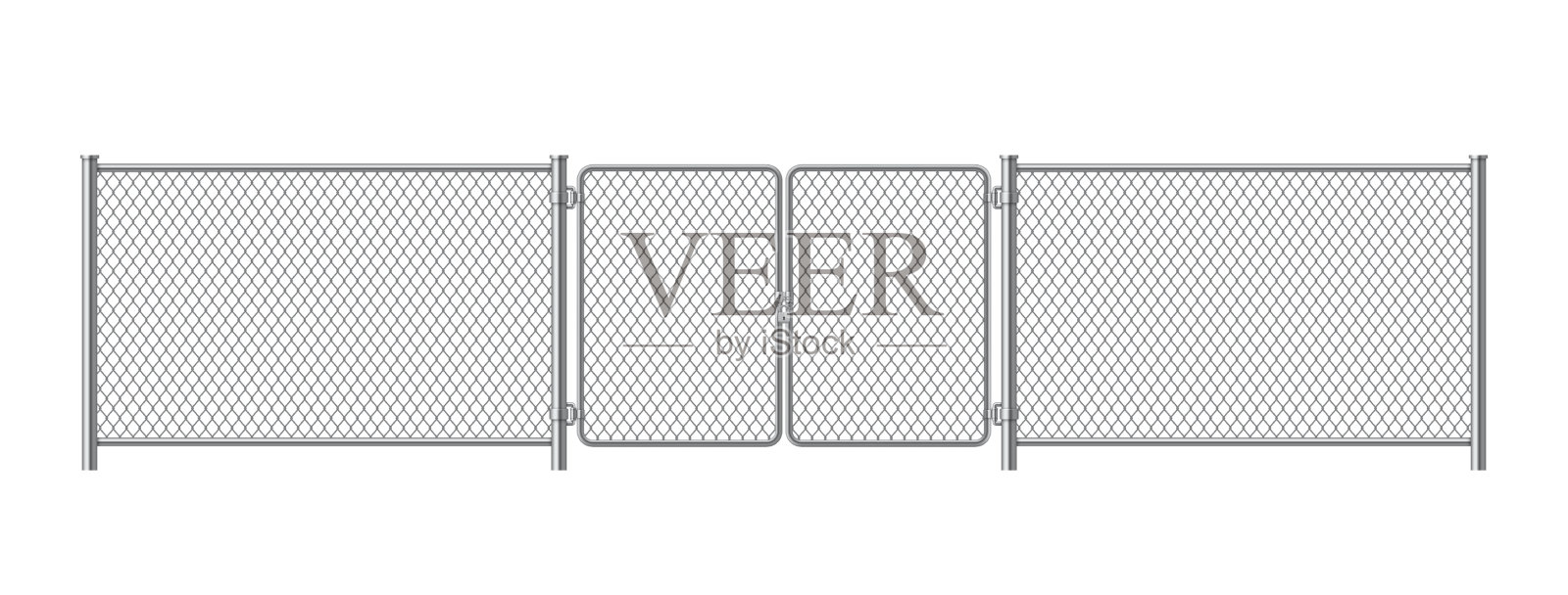 金属栅栏板与焊接铁丝网插画图片素材