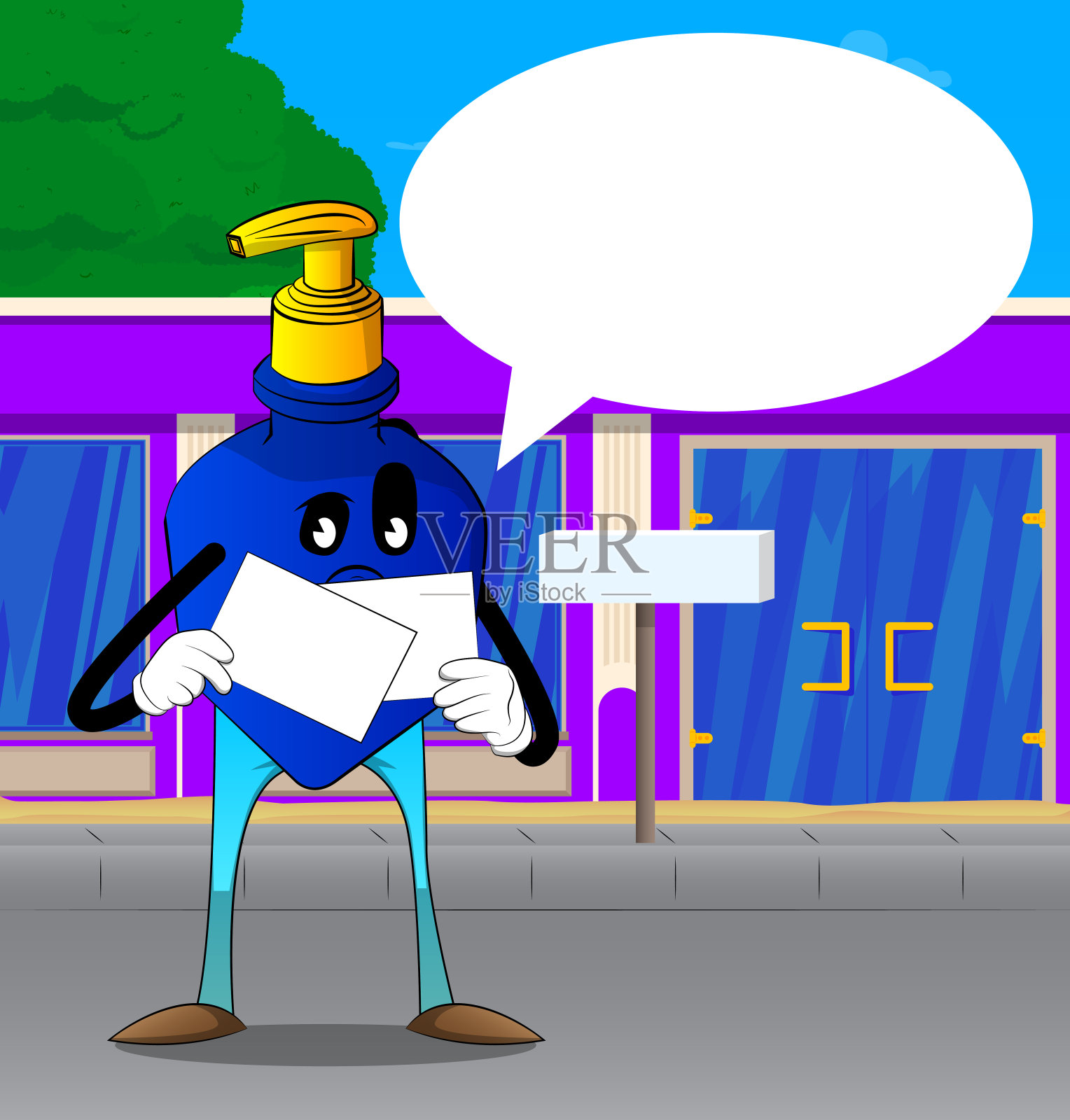 装有两张白纸的洗手液。插画图片素材