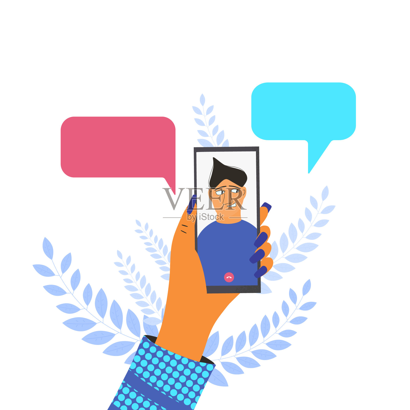 人手握着电话。矢量设计。插画图片素材