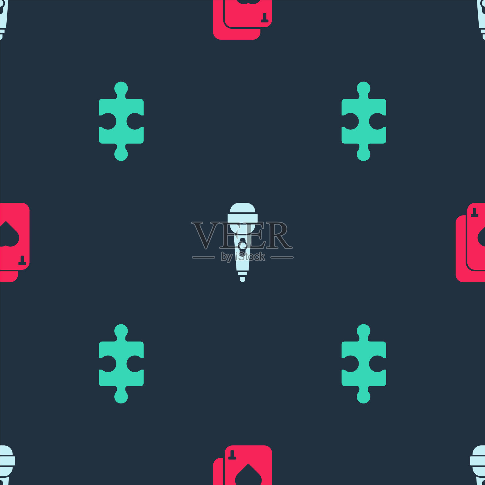 设置扑克牌、麦克风和拼图图标素材