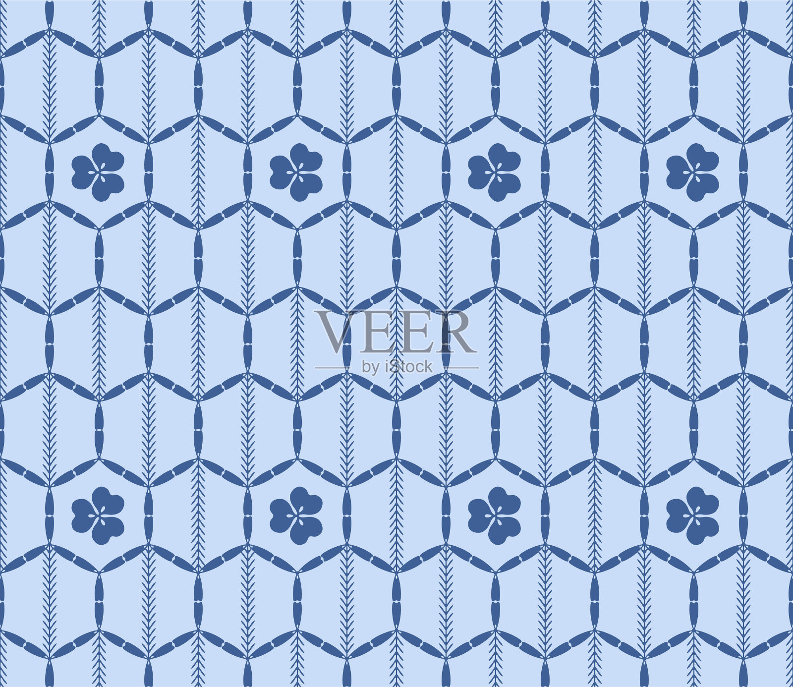 日本六角花蕾矢量无缝图案插画图片素材