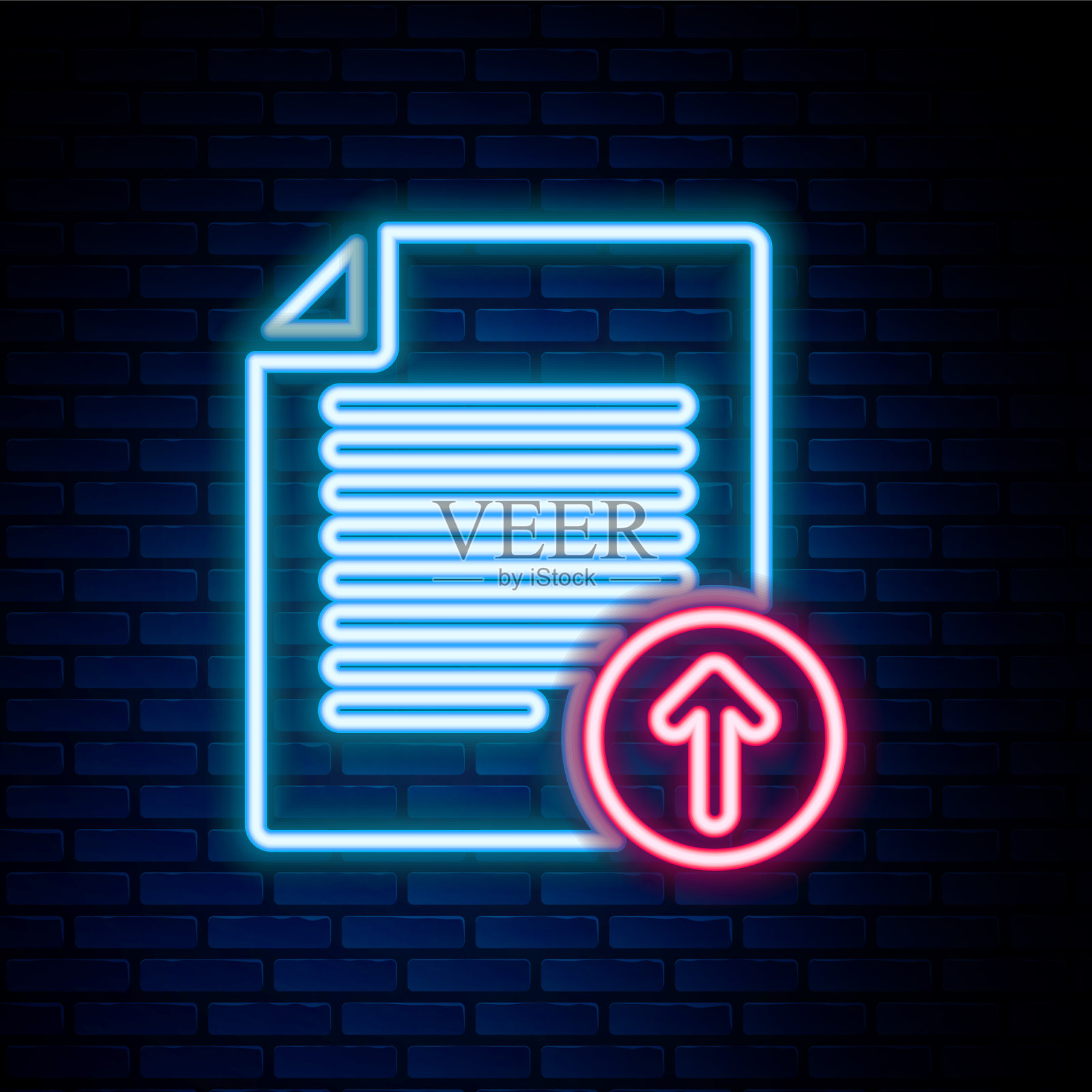 发光的霓虹灯线文件保护概念图标插画图片素材