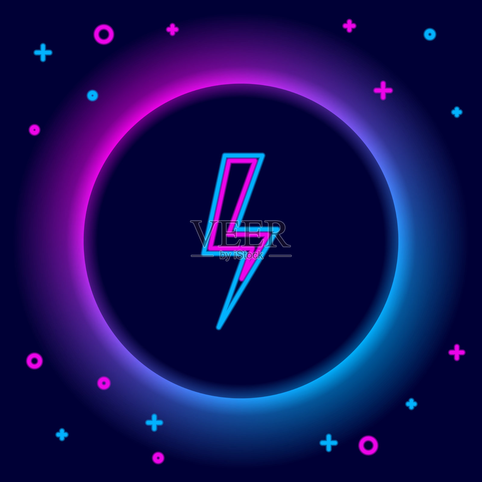 发光的霓虹灯线播放视频图标隔离插画图片素材