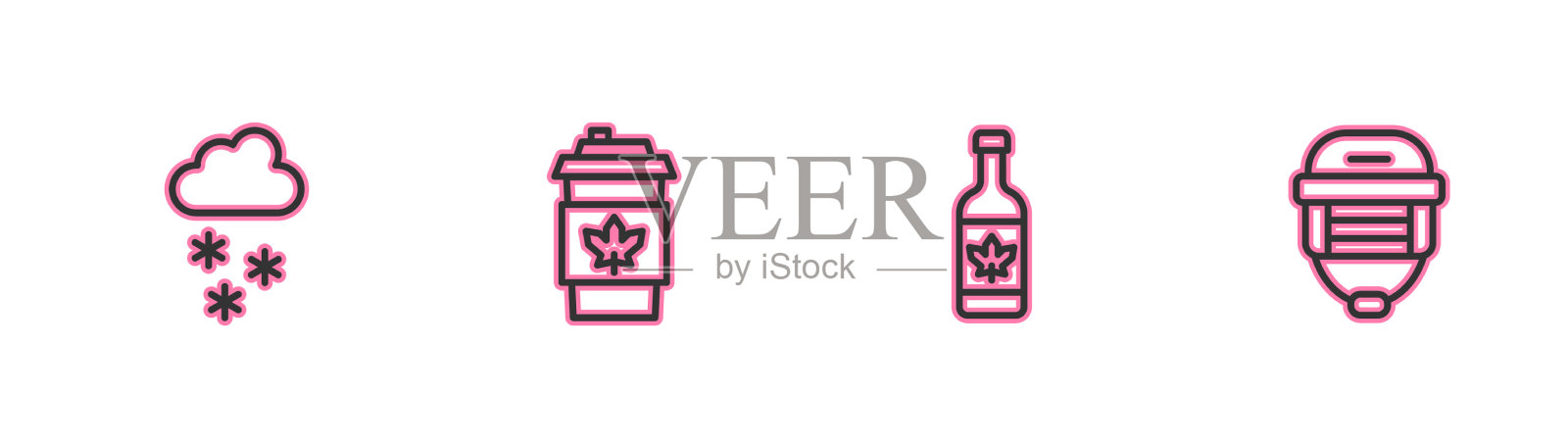 设线云与雪啤酒瓶咖啡杯插画图片素材