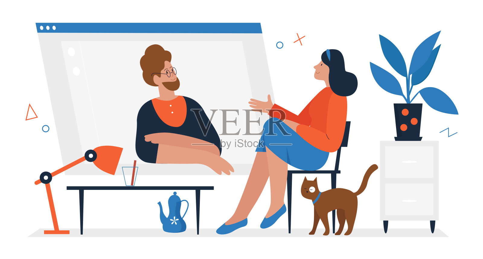 心理医生在线预约，心理治疗，心理健康支持插画图片素材