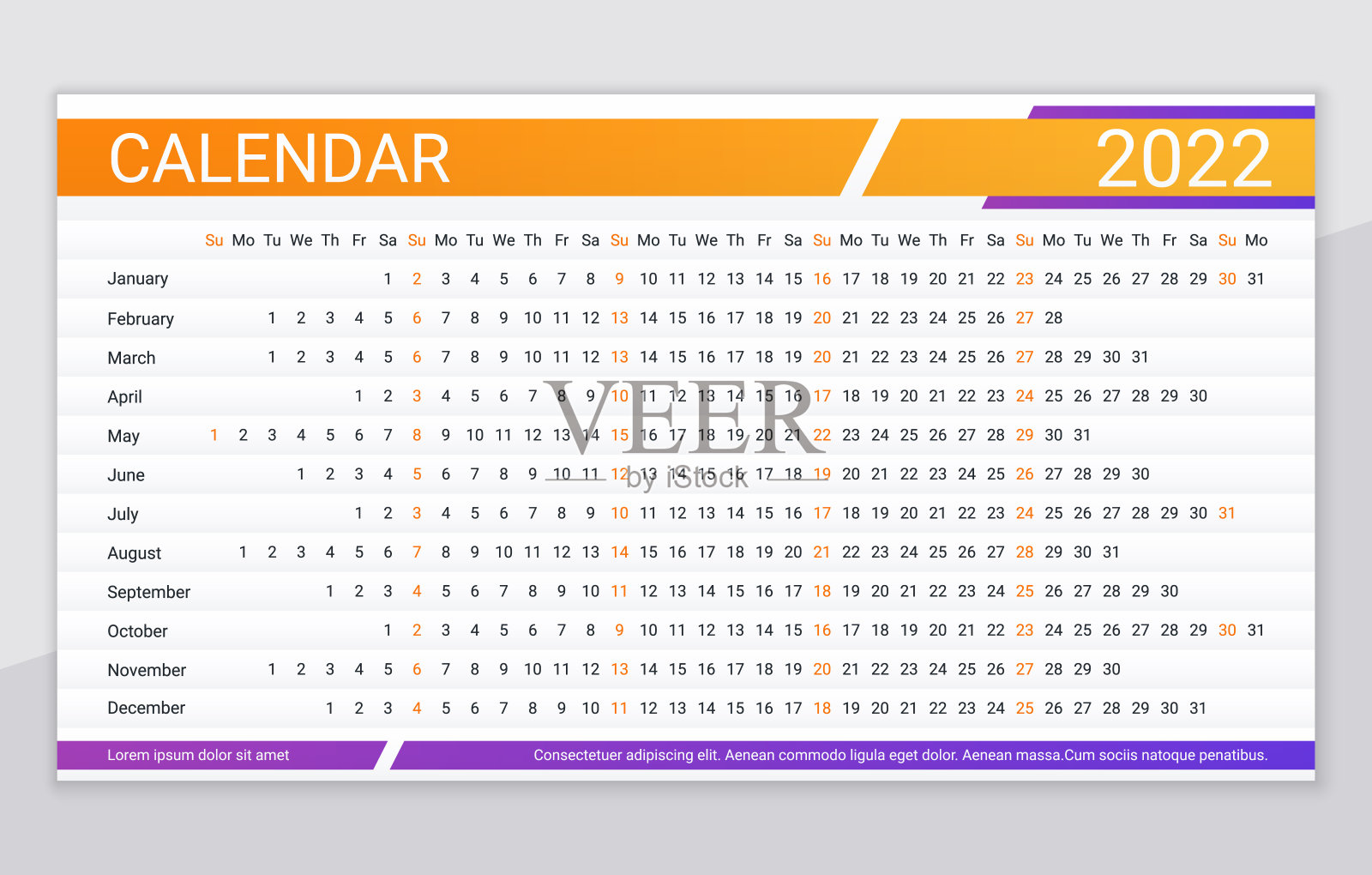 2022年的日历。线性日历模板。矢量插图。设计模板素材