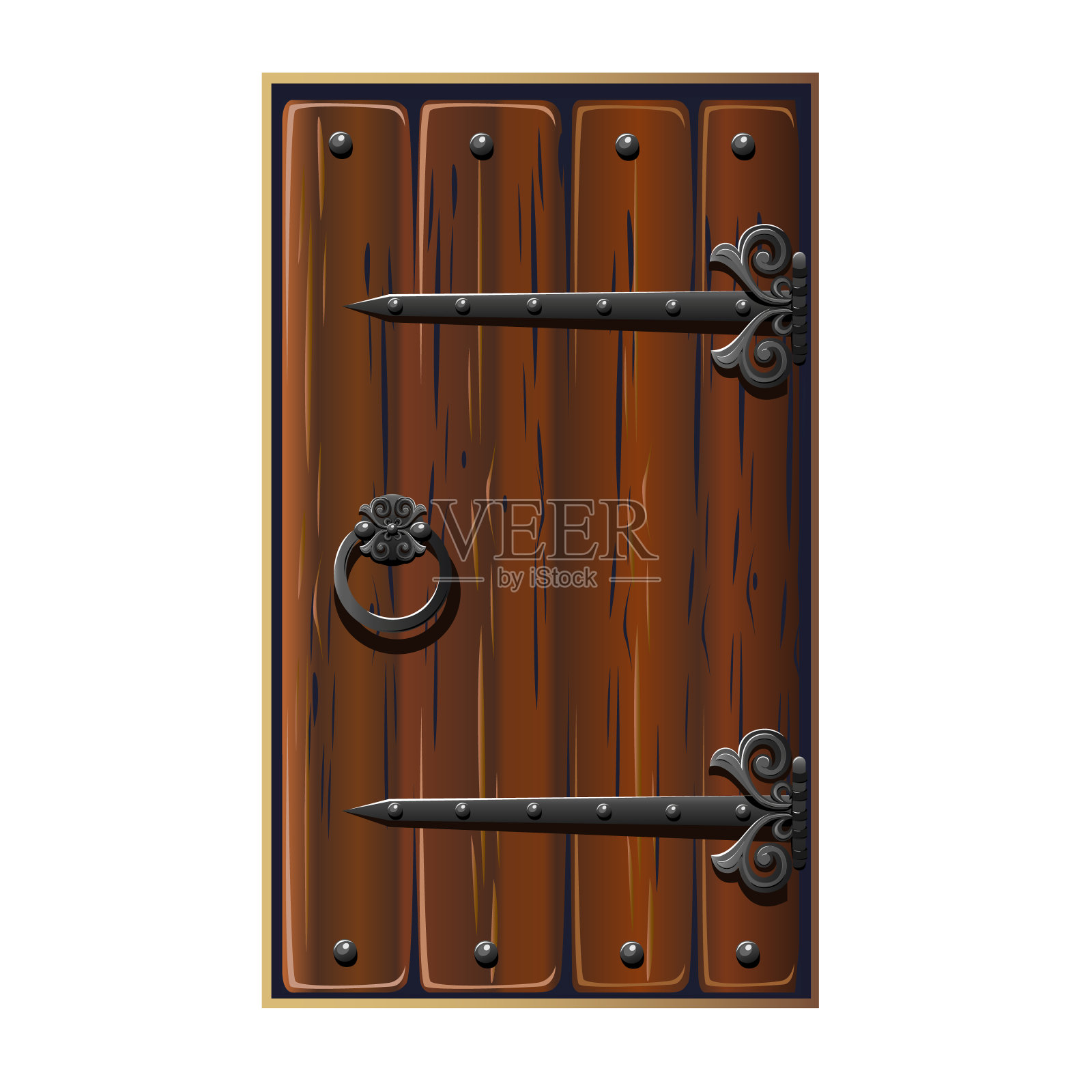 带有锻造手柄的古老童话门插画图片素材