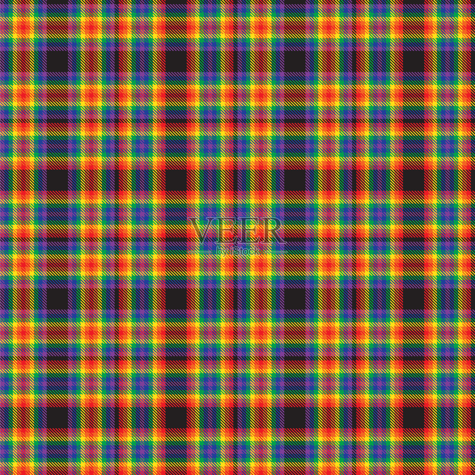 彩虹格子呢格子无缝图案插画图片素材