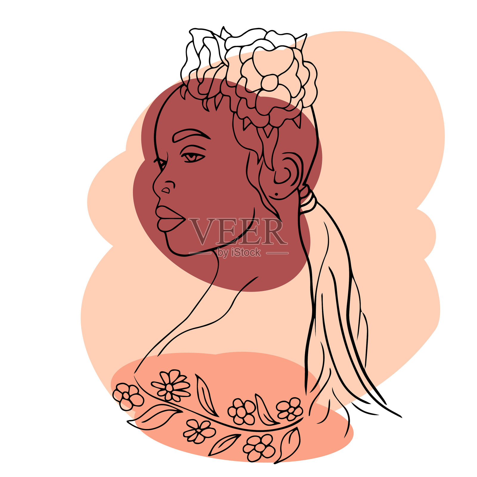 抽象女性脸部线条艺术极简主义风格插画图片素材