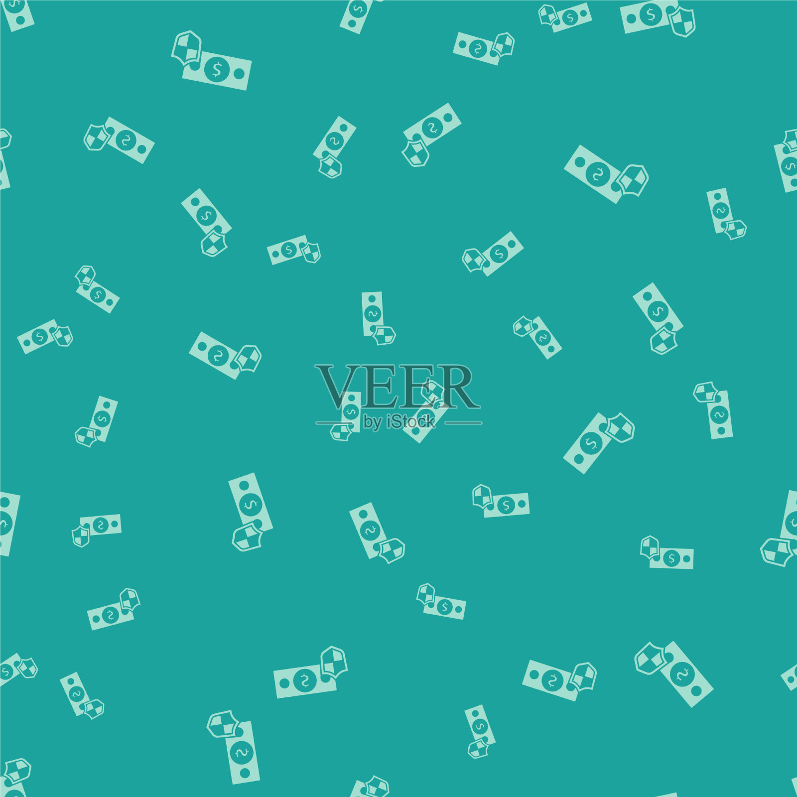 绿钱与盾牌图标无缝隔离插画图片素材