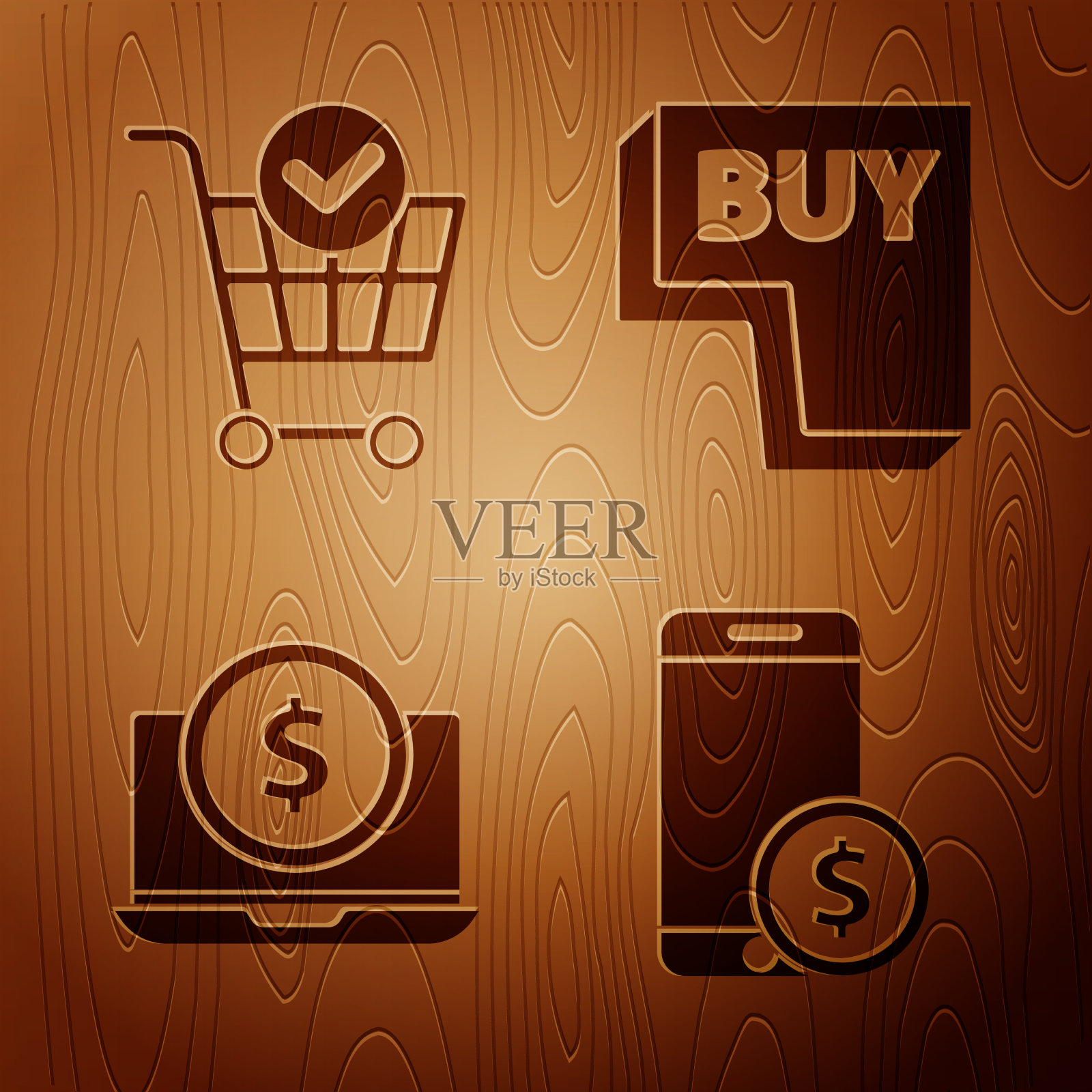 设置智能手机与美元购物车图标素材