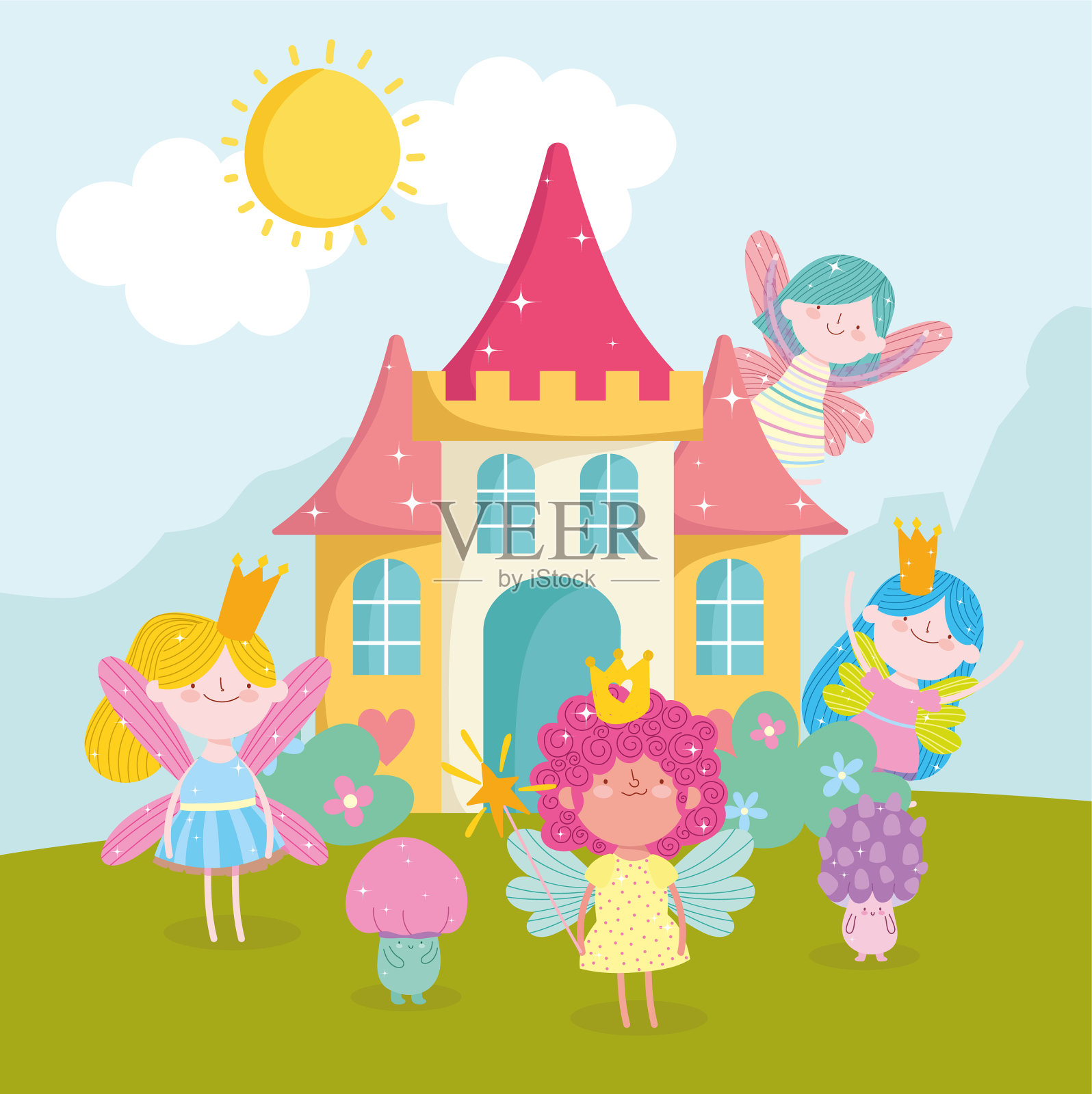 可爱的童话城堡插画图片素材