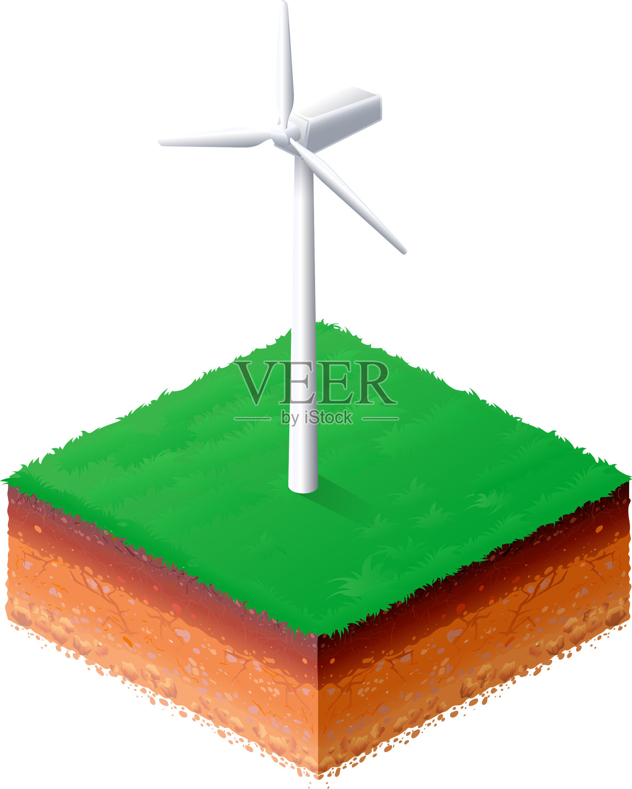 风力发电机在绿色领域等距绿色设计元素图片