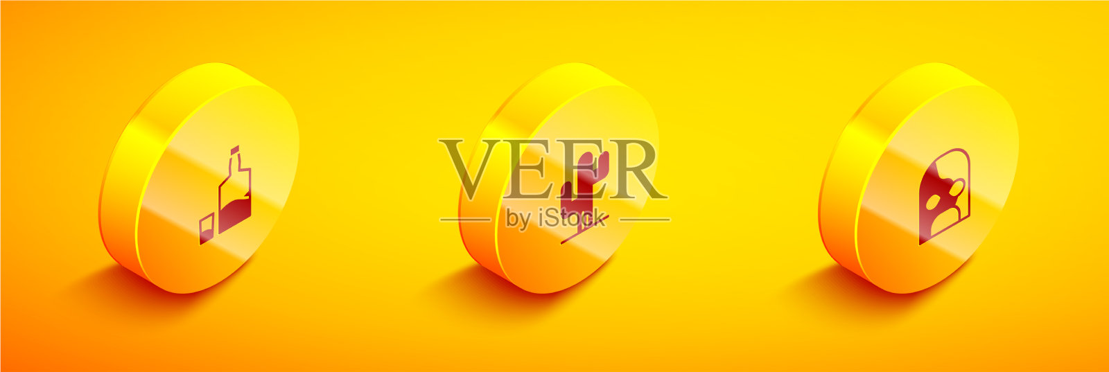 设置等距龙舌兰瓶和玻璃仙人掌和图标素材